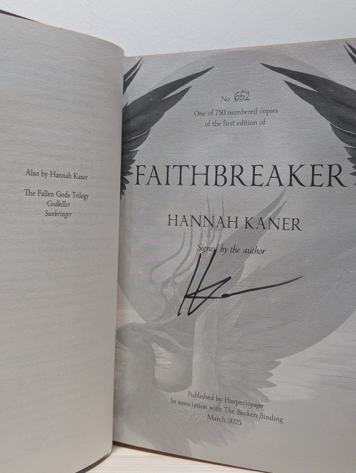 The Fallen Gods: Godkiller; Sunbringer; Faithbreaker by Hannah Kaner (Signed Numbered First Edition with foil on boards) - Fialta Books
