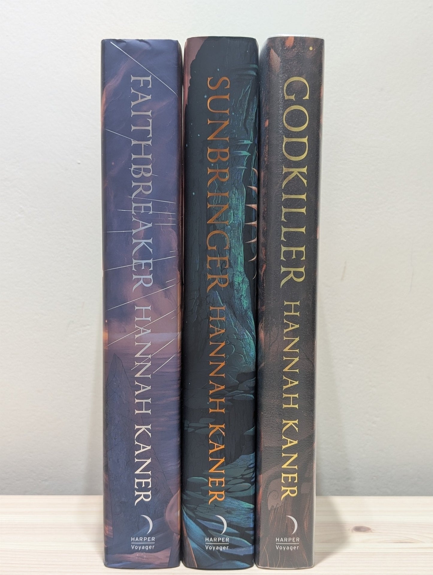 The Fallen Gods: Godkiller; Sunbringer; Faithbreaker by Hannah Kaner (Signed Numbered First Edition with foil on boards) - Fialta Books