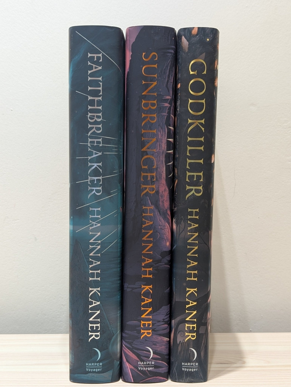 The Fallen Gods: Godkiller; Sunbringer; Faithbreaker by Hannah Kaner (Signed Set with sprayed edges) - Fialta Books