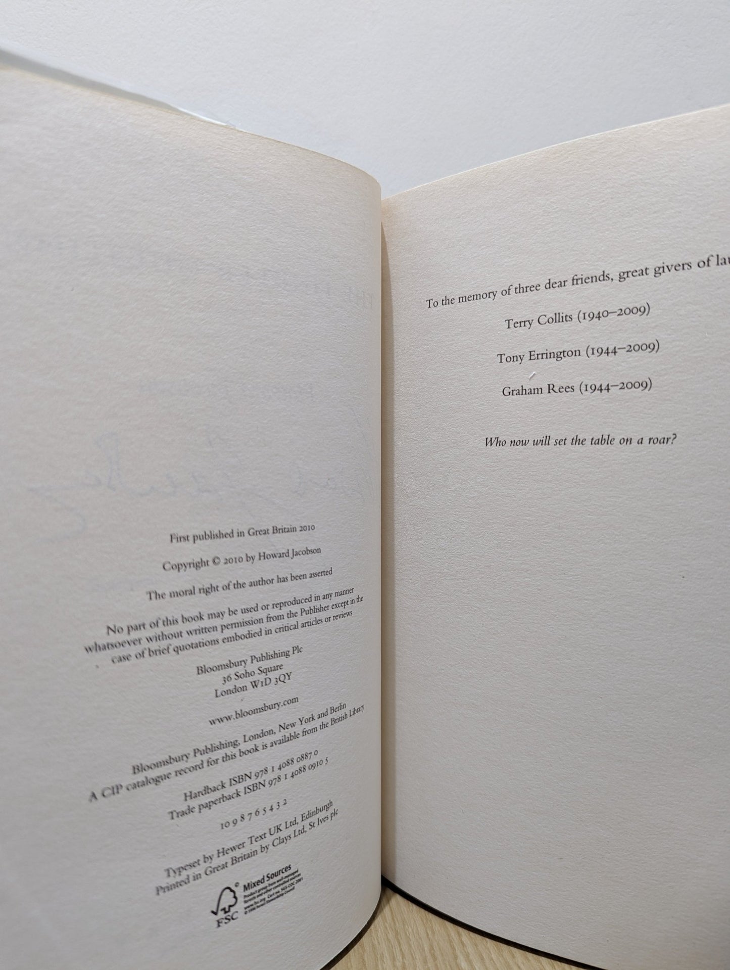 The Finkler Question by Howard Jacobson (Signed First Edition) - Fialta Books