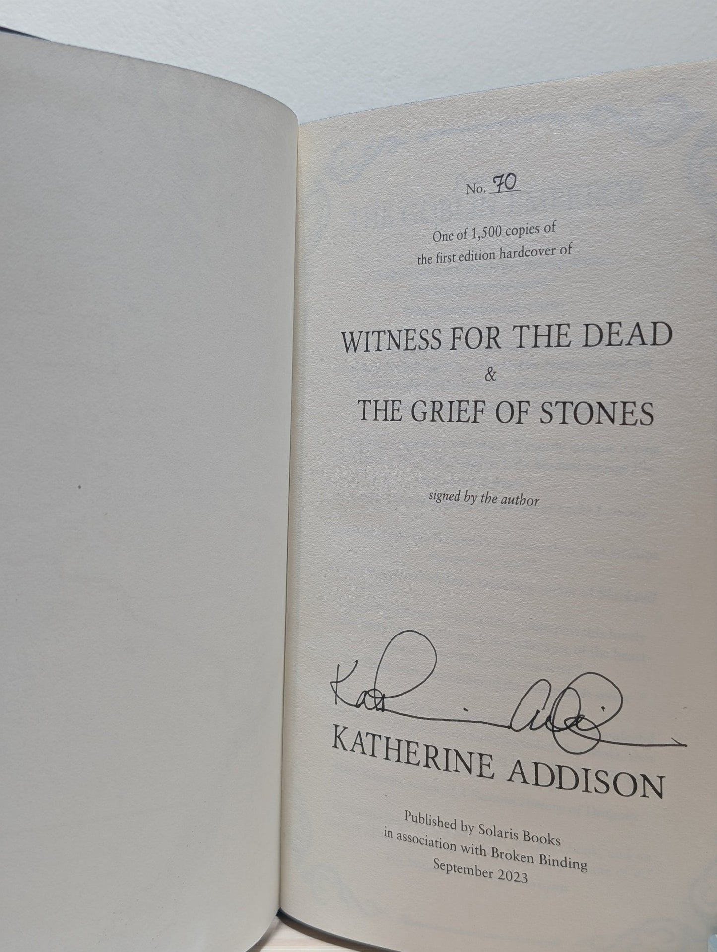 The Goblin Emperor; The Witness for the Dead, The Grief of Stones; The Tomb of Dragons by Katherine Addison (Signed Set with sprayed edges) - Fialta Books