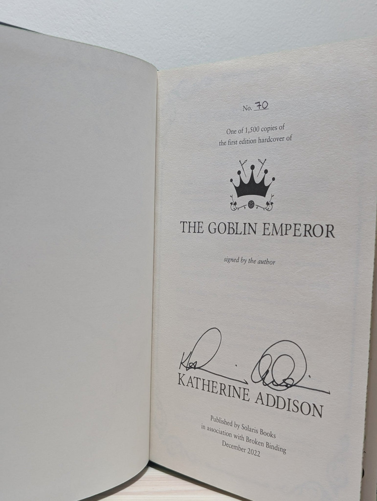 The Goblin Emperor; The Witness for the Dead, The Grief of Stones; The Tomb of Dragons by Katherine Addison (Signed Set with sprayed edges) - Fialta Books