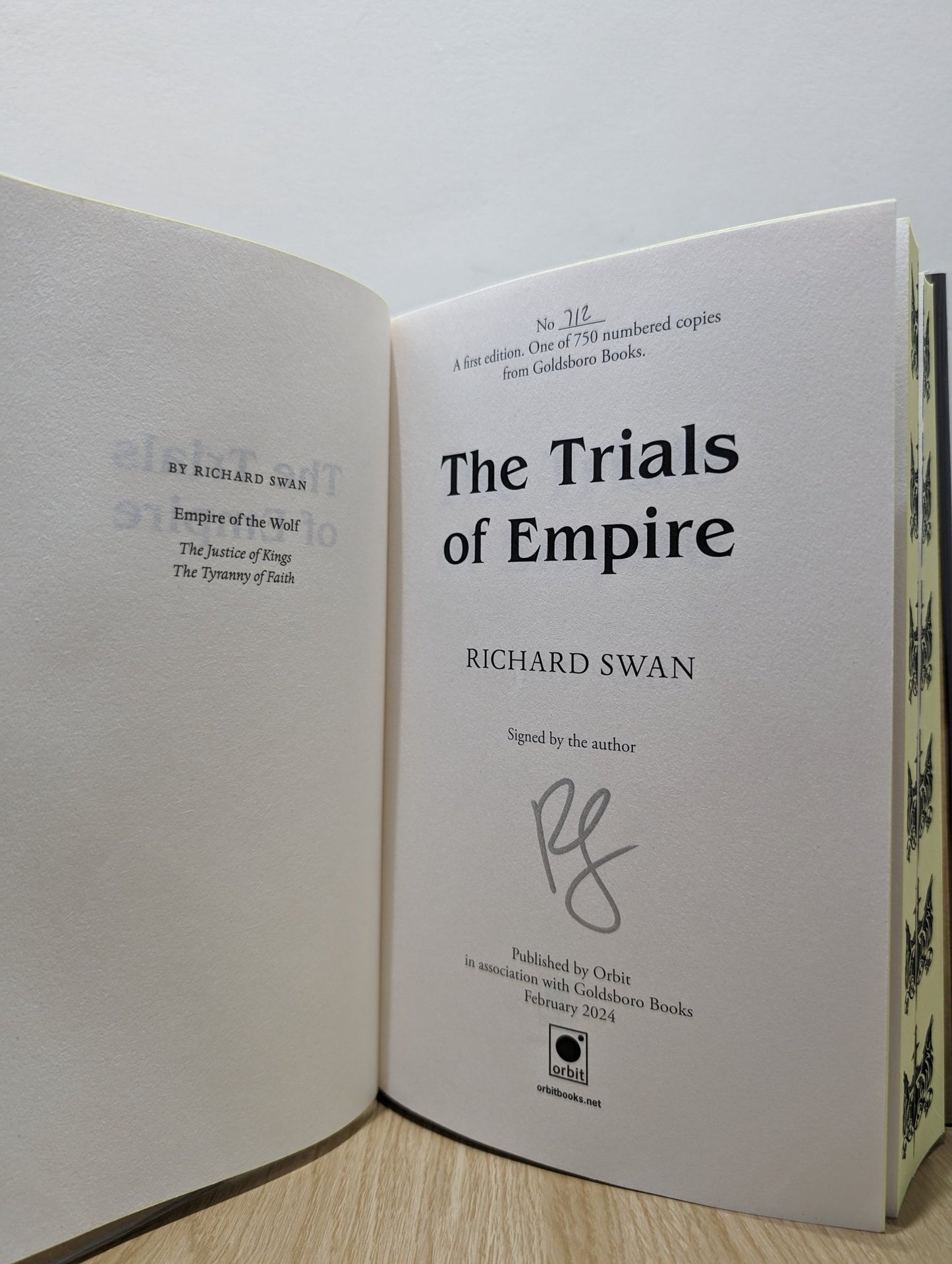 The Justice of Kings; Tyranny of Faith; Trials of Empire by Richard Swan (Signed with sprayed edges) - Fialta Books