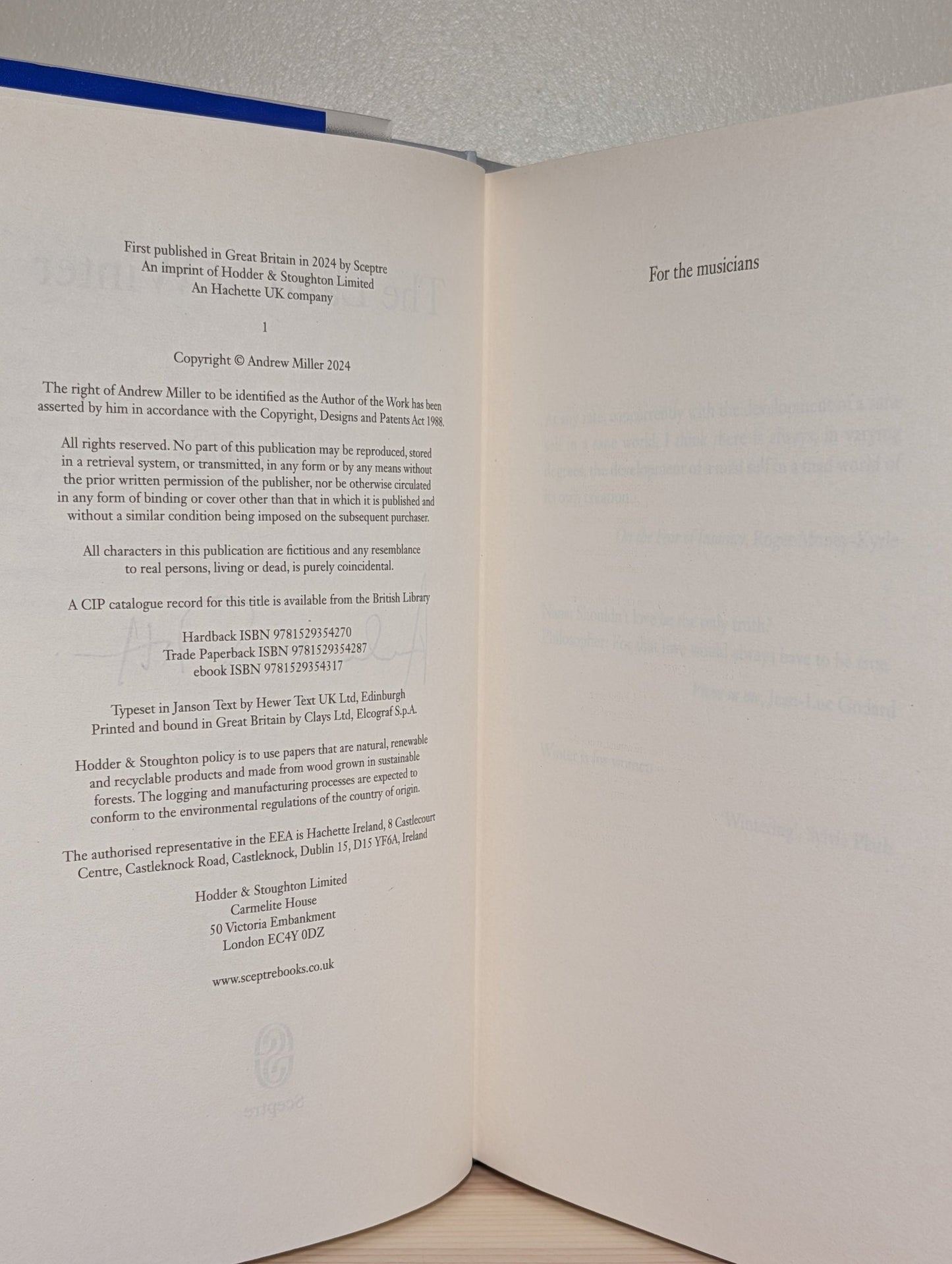 The Land in Winter by Andrew Miller (Signed by Author) - Fialta Books