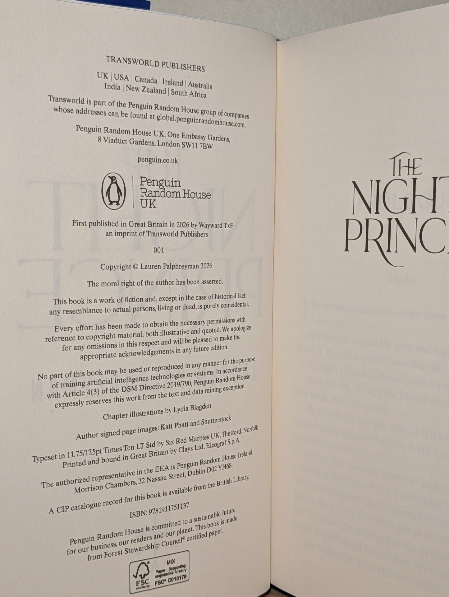 The Night Prince by Lauren Palphreyman (Signed First Edition with sprayed edges) - Fialta Books