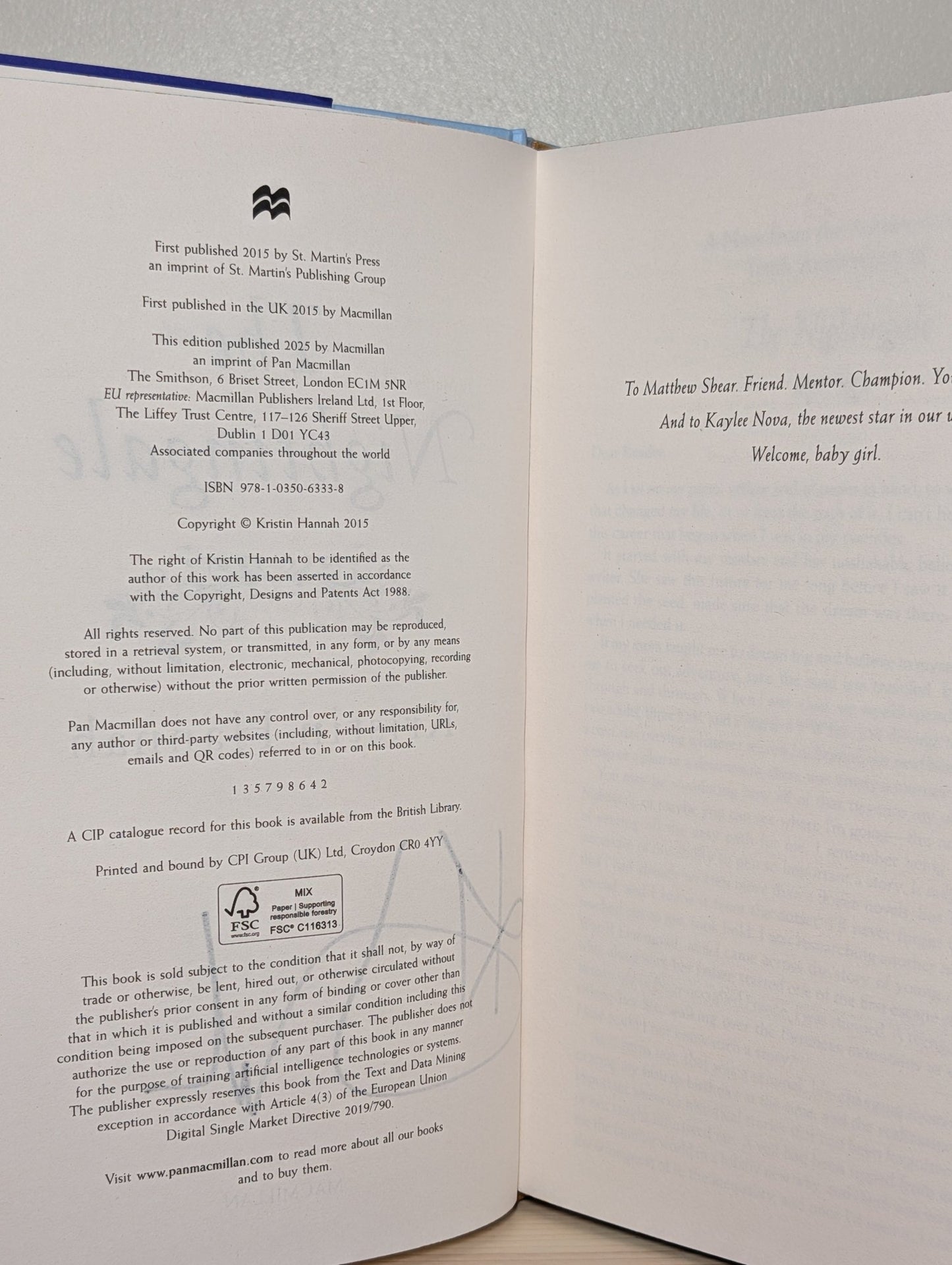 The Nightingale by Kristin Hannah (Signed Anniversary Edition with sprayed edges) - Fialta Books