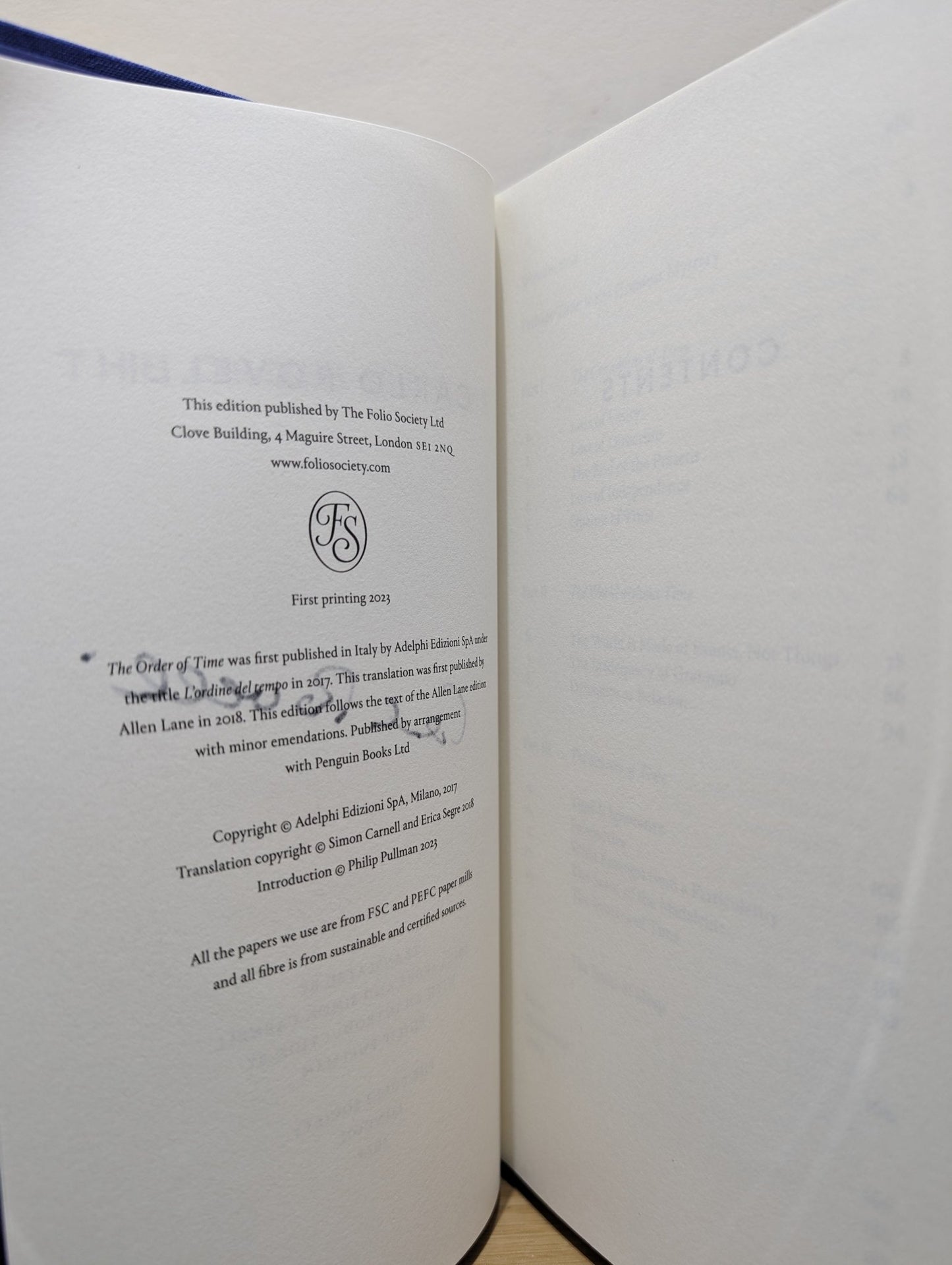 The Order of Time by Carlo Rovelli (Signed Folio Slipcase Edition) - Fialta Books