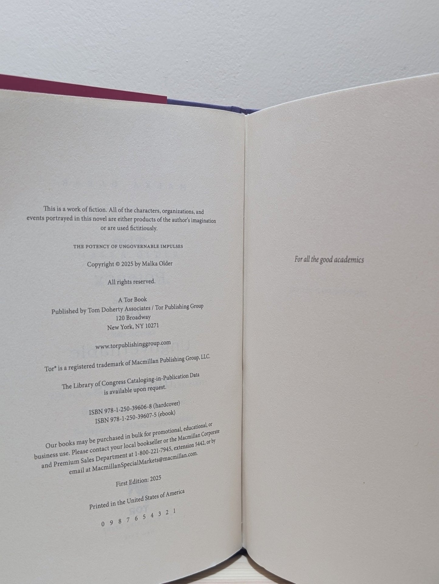 The Potency of Ungovernable Impulses by Malka Older (First Edition) - Fialta Books