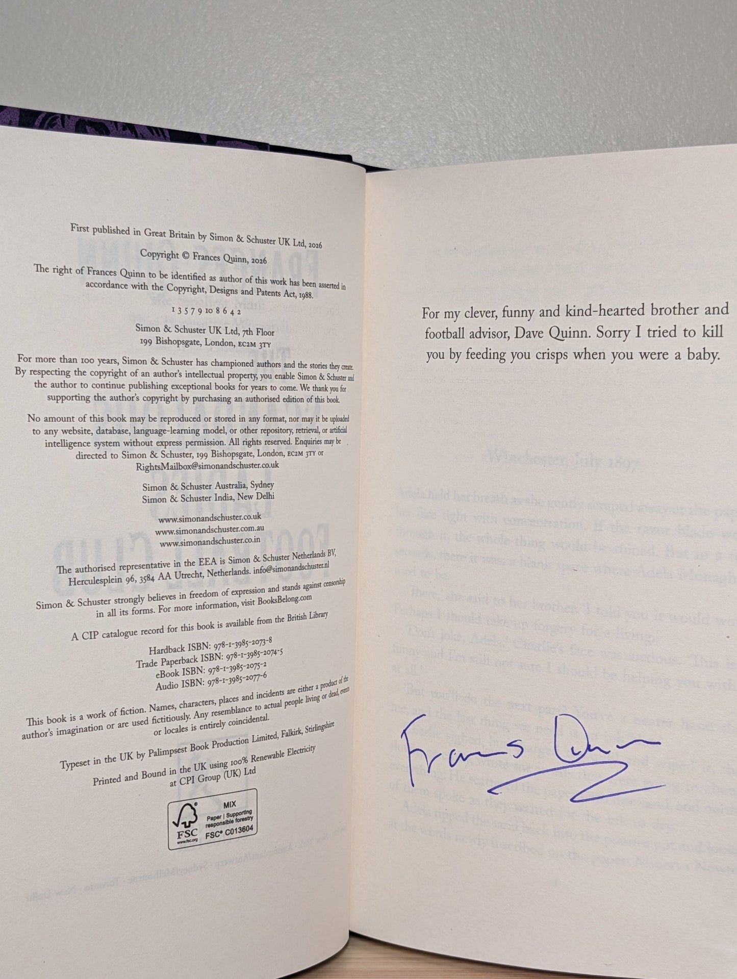 The Scandalous Ladies Football Club by Frances Quinn (Signed First Edition with sprayed edges) - Fialta Books