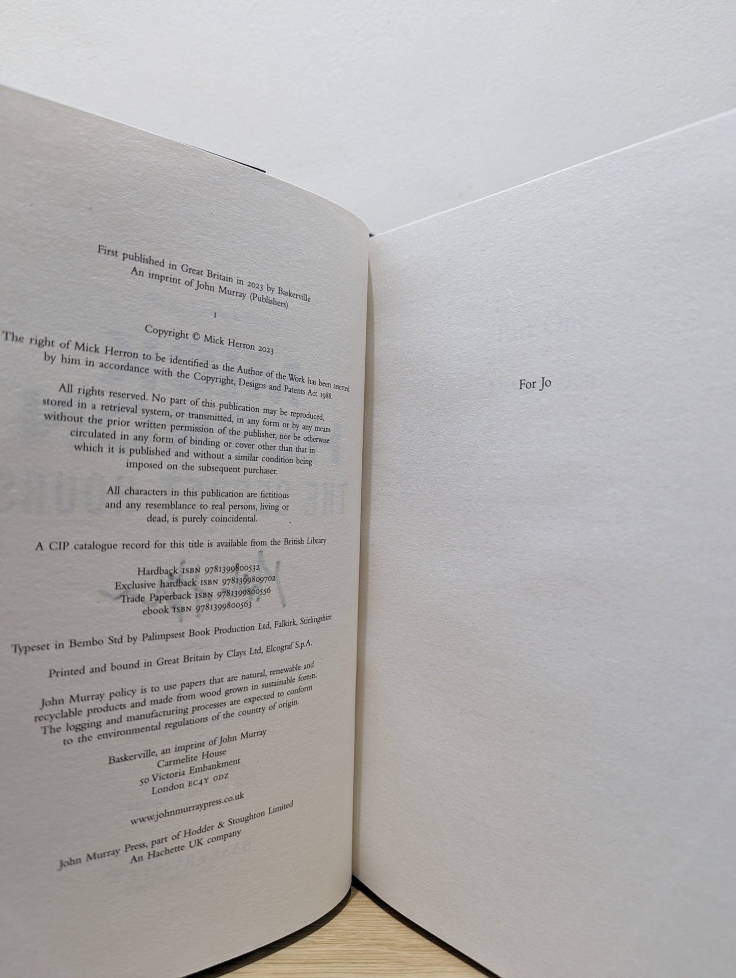 The Secret Hours by Mick Herron (Signed First Edition) - Fialta Books