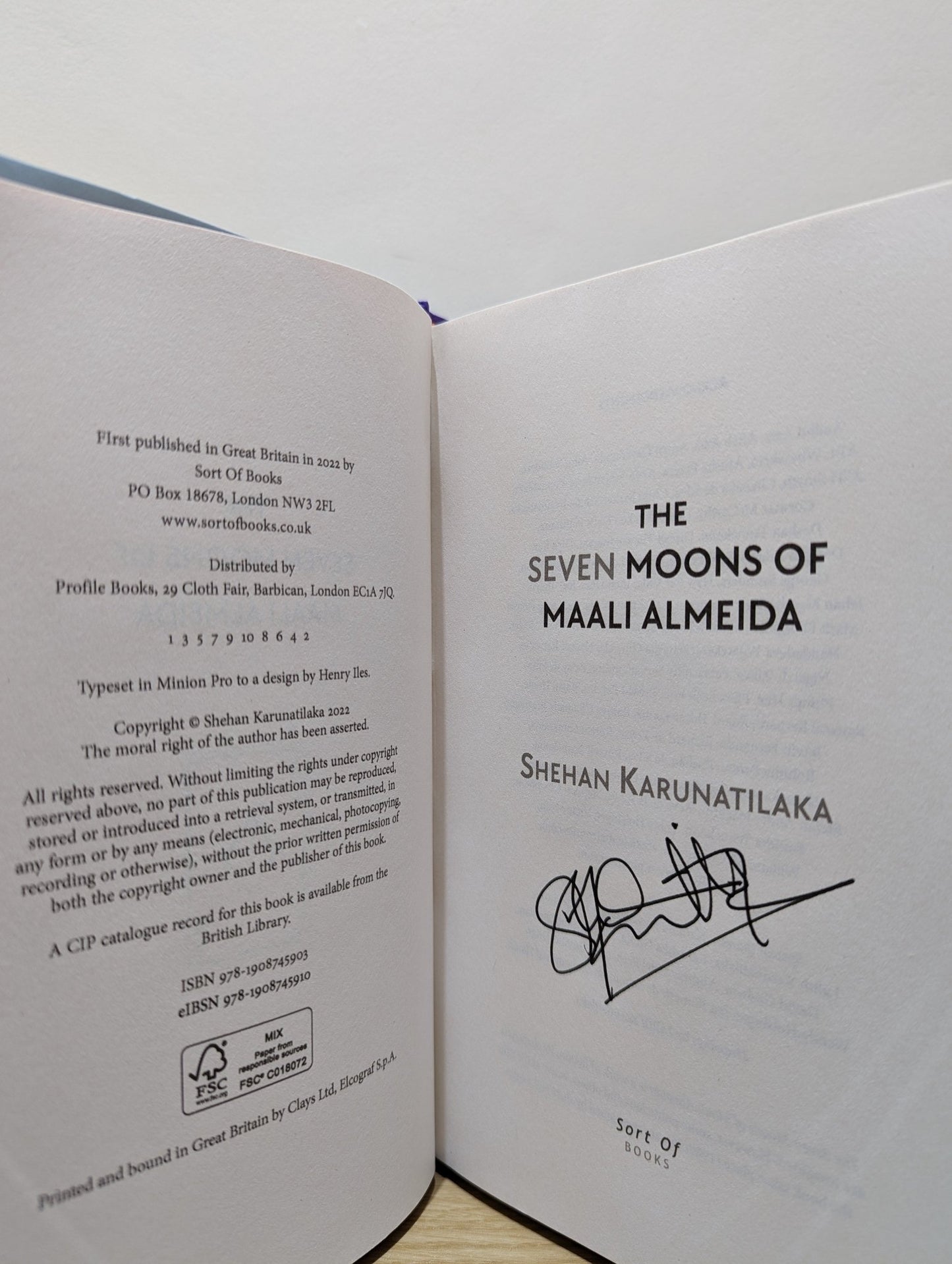 The Seven Moons of Maali Almeida by Shehan Karunatilaka (Signed First Edition) - Fialta Books