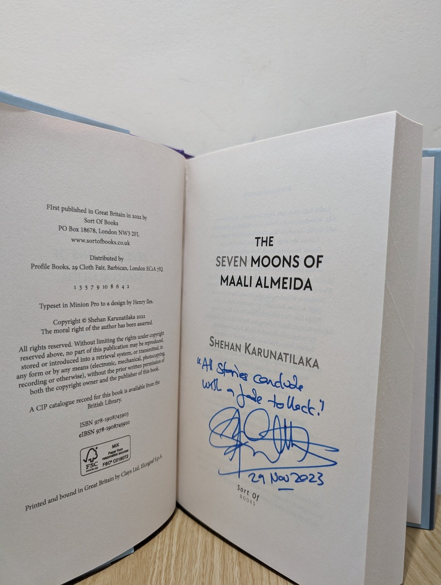 The Seven Moons of Maali Almeida by Shehan Karunatilaka (Signed Lined Dated First Edition) - Fialta Books