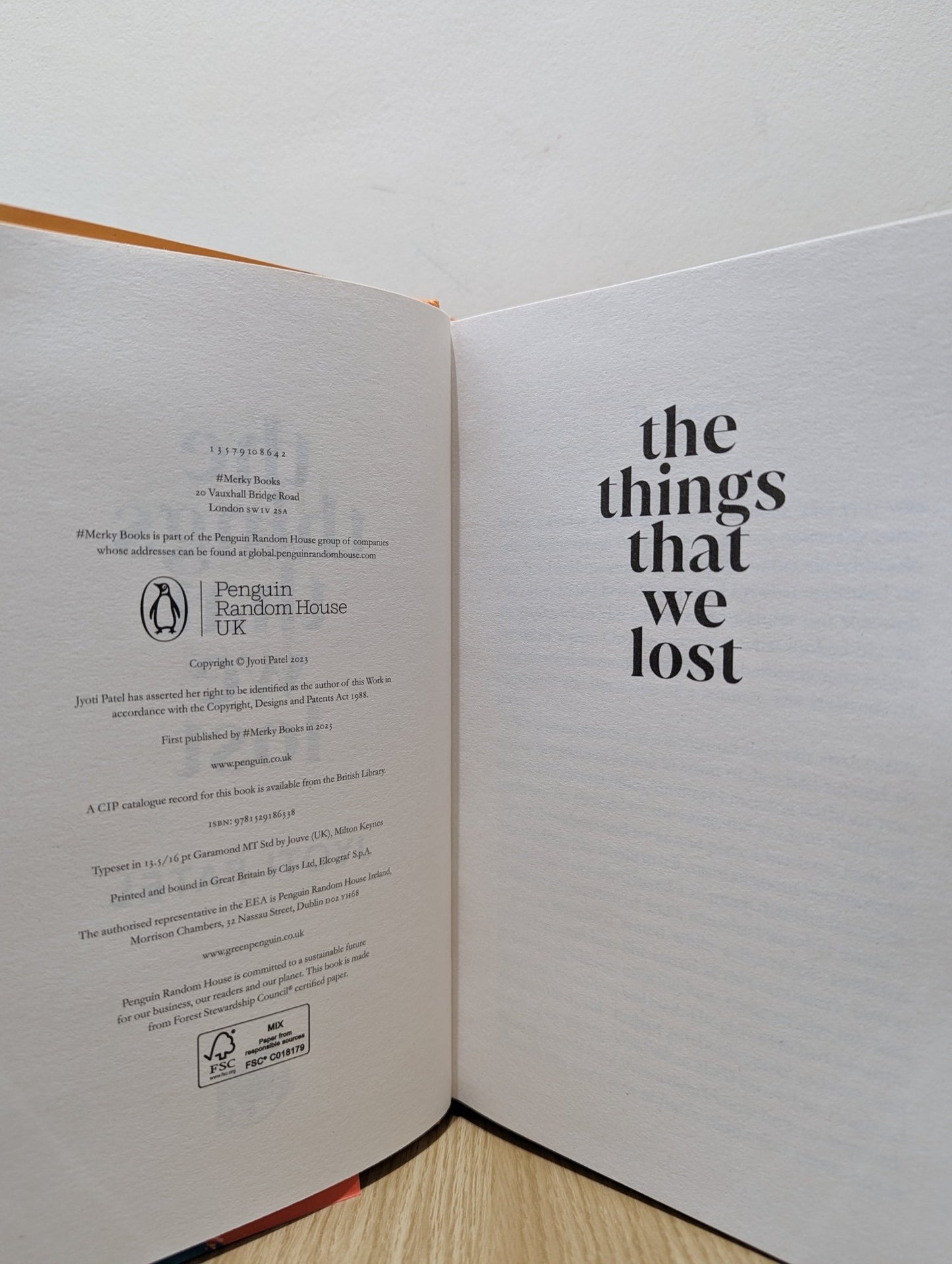 The Things That We Lost by Jyoti Patel (First Edition) - Fialta Books
