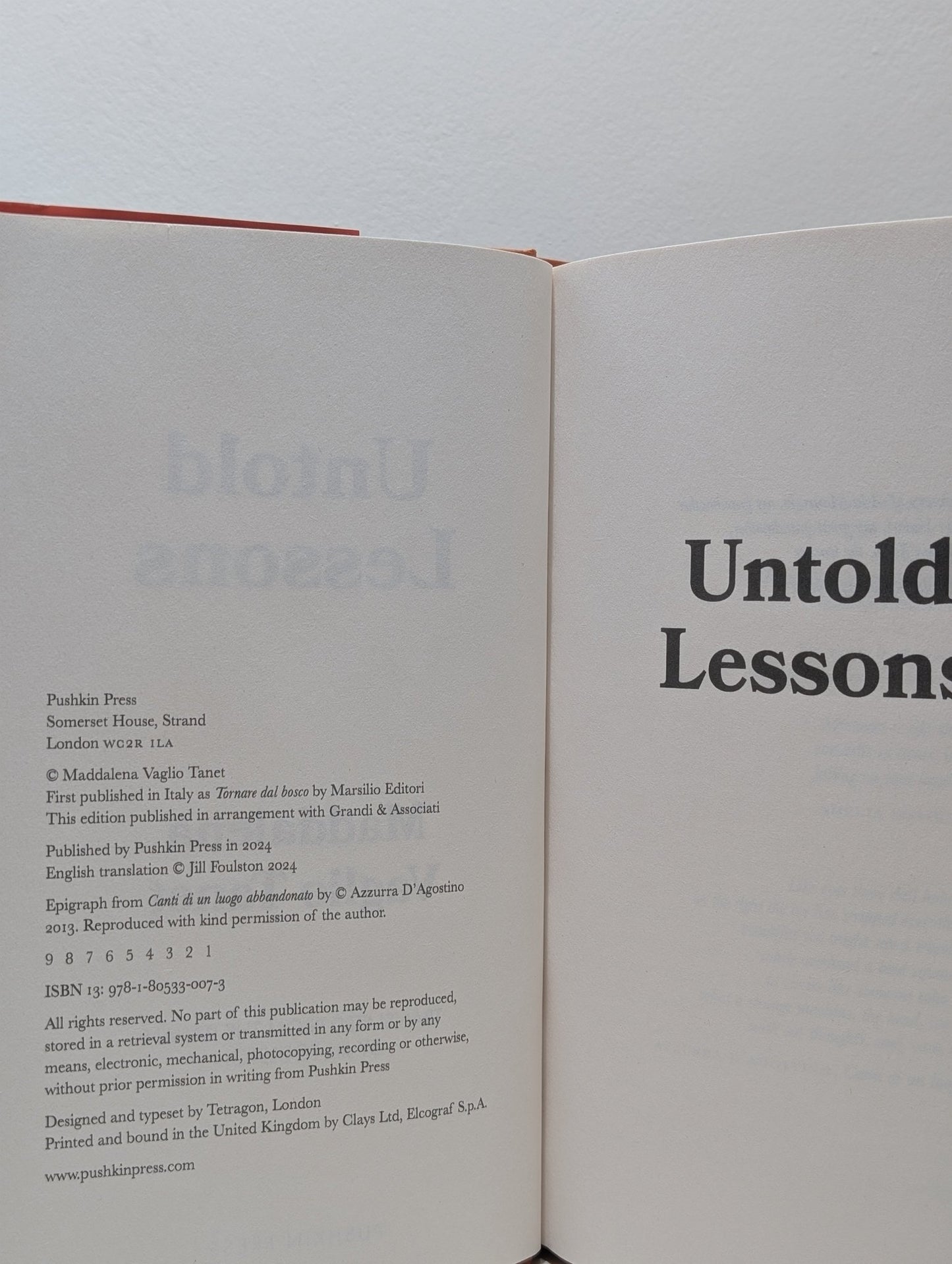Untold Lessons by Maddalena Vaglio Tanet (Signed First Edition) - Fialta Books