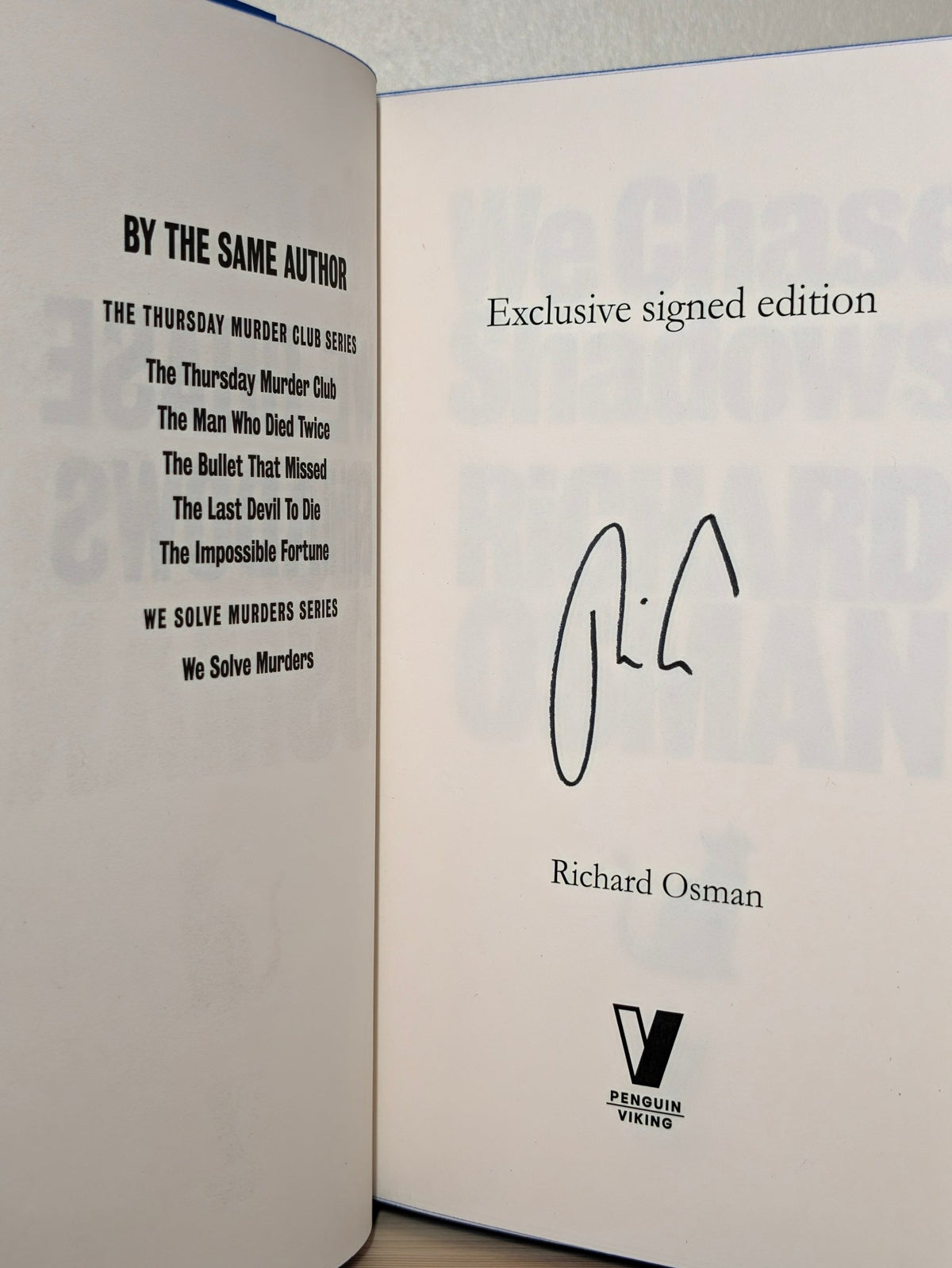 We Chase Shadows by Richard Osman (Signed First Edition with sprayed edges) - Fialta Books
