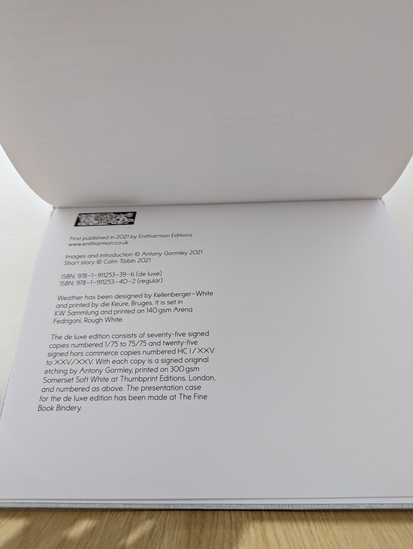 Weather by Colm Toibin Antony Gormley (Signed) - Fialta Books