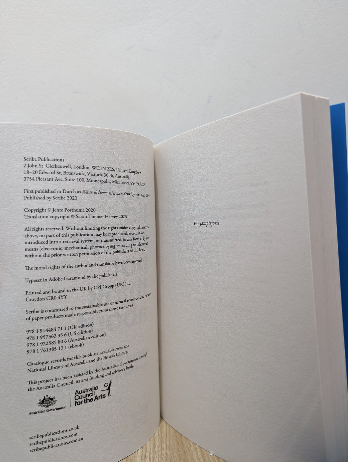 What I'd Rather Not Think About by Jente Posthuma (First Edition) - Fialta Books