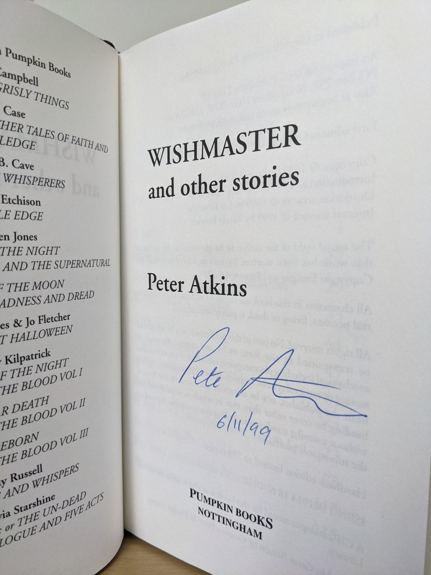 Wishmaster and Other Stories by Peter Atkins (Signed) - Fialta Books