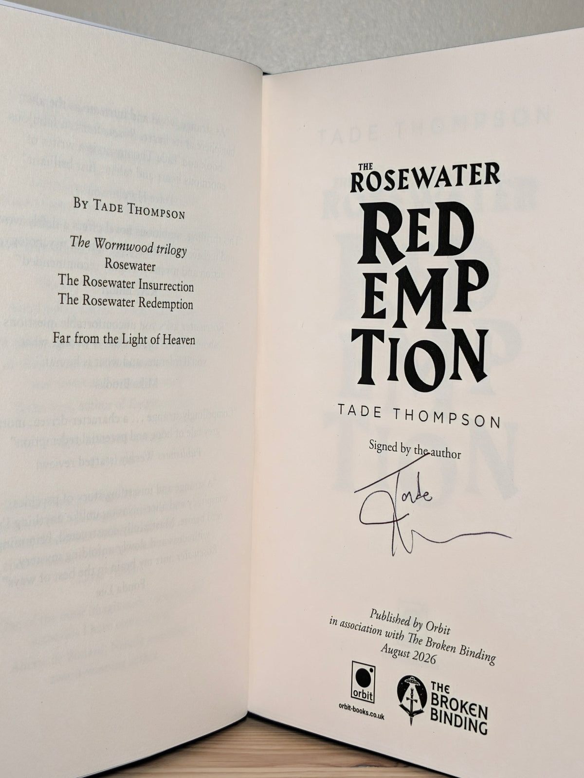 Wormwood Trilogy: Rosewater; Insurrection; Redemption by Tade Thompson (Signed Set with sprayed edges) - Fialta Books