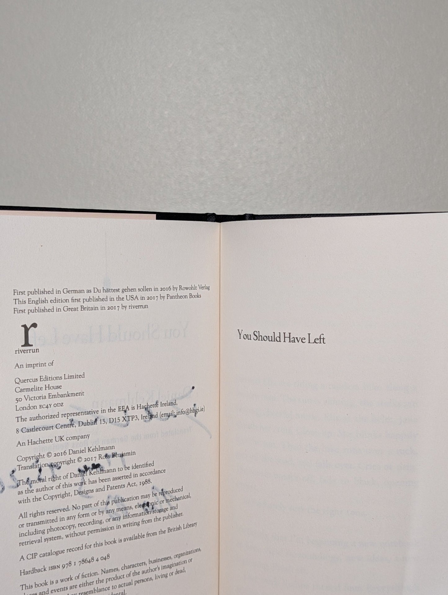 You Should Have Left by Daniel Kehlmann (Double Signed Dated Edition) - Fialta Books