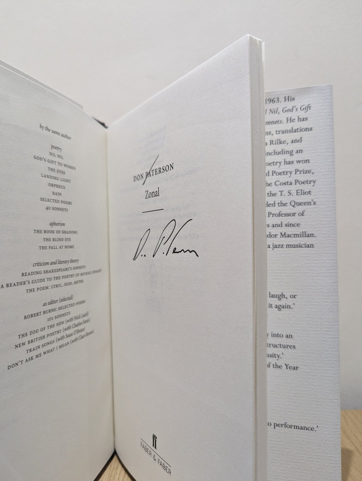 Zonal by Don Paterson (Signed First Edition) - Fialta Books
