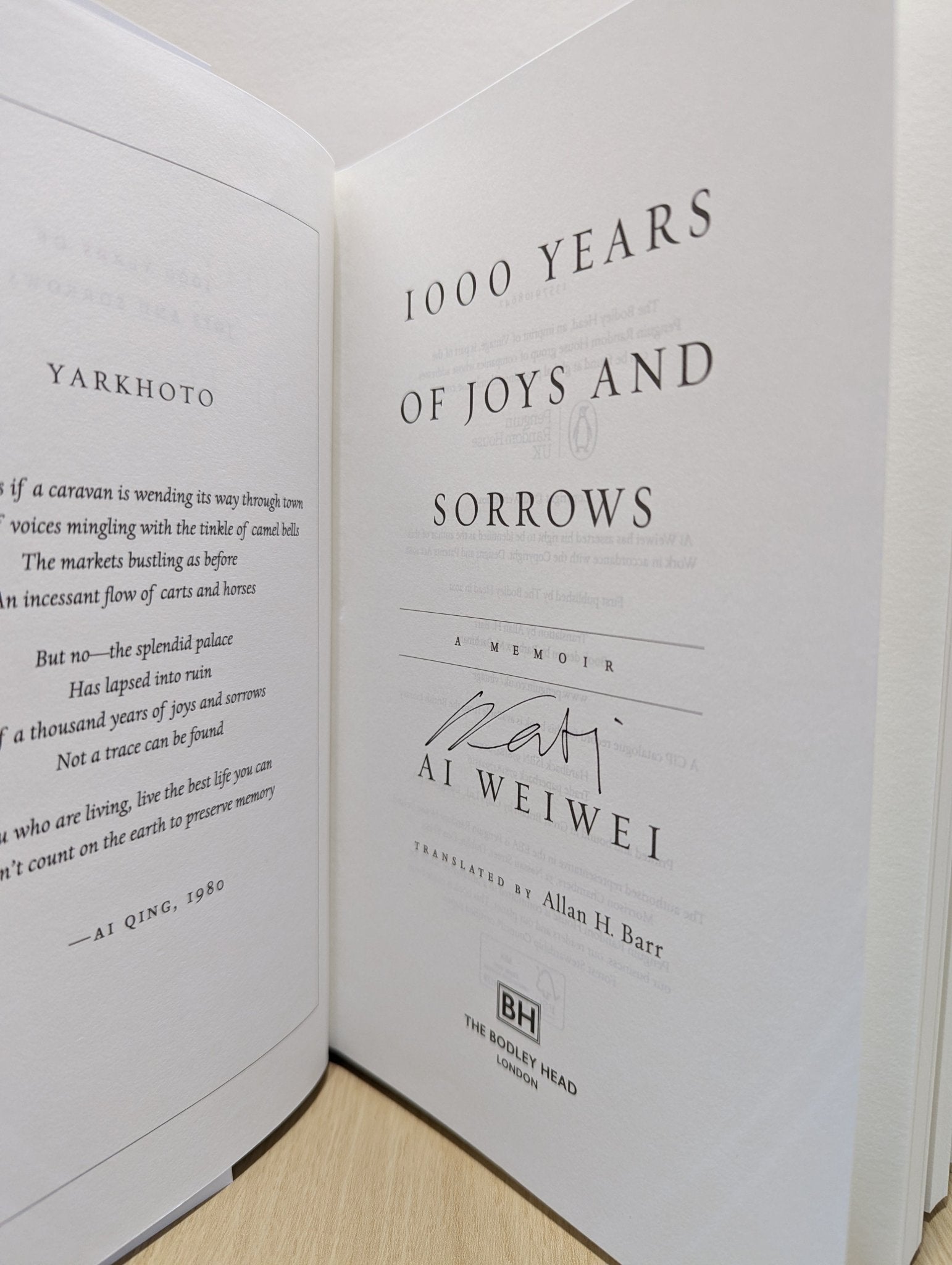 1000 Years of Joys and Sorrows by Weiwei Ai (Signed First Edition) - Fialta Books