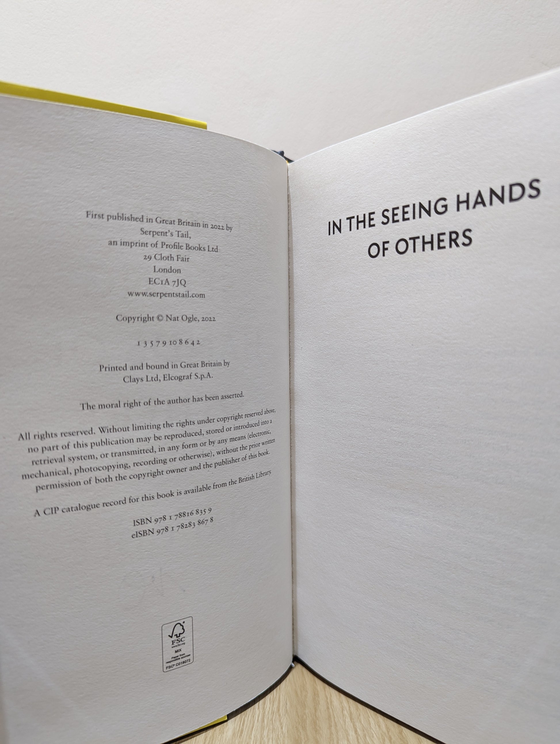 In the Seeing Hands of Others (Signed First Edition with extra essay)