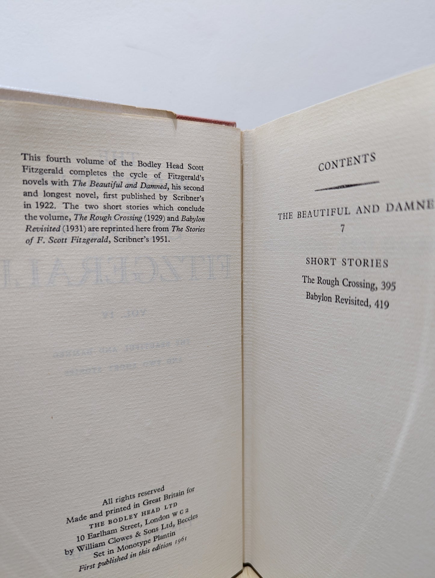 The Bodley Head Scott Fitzgerald Voume 1-4