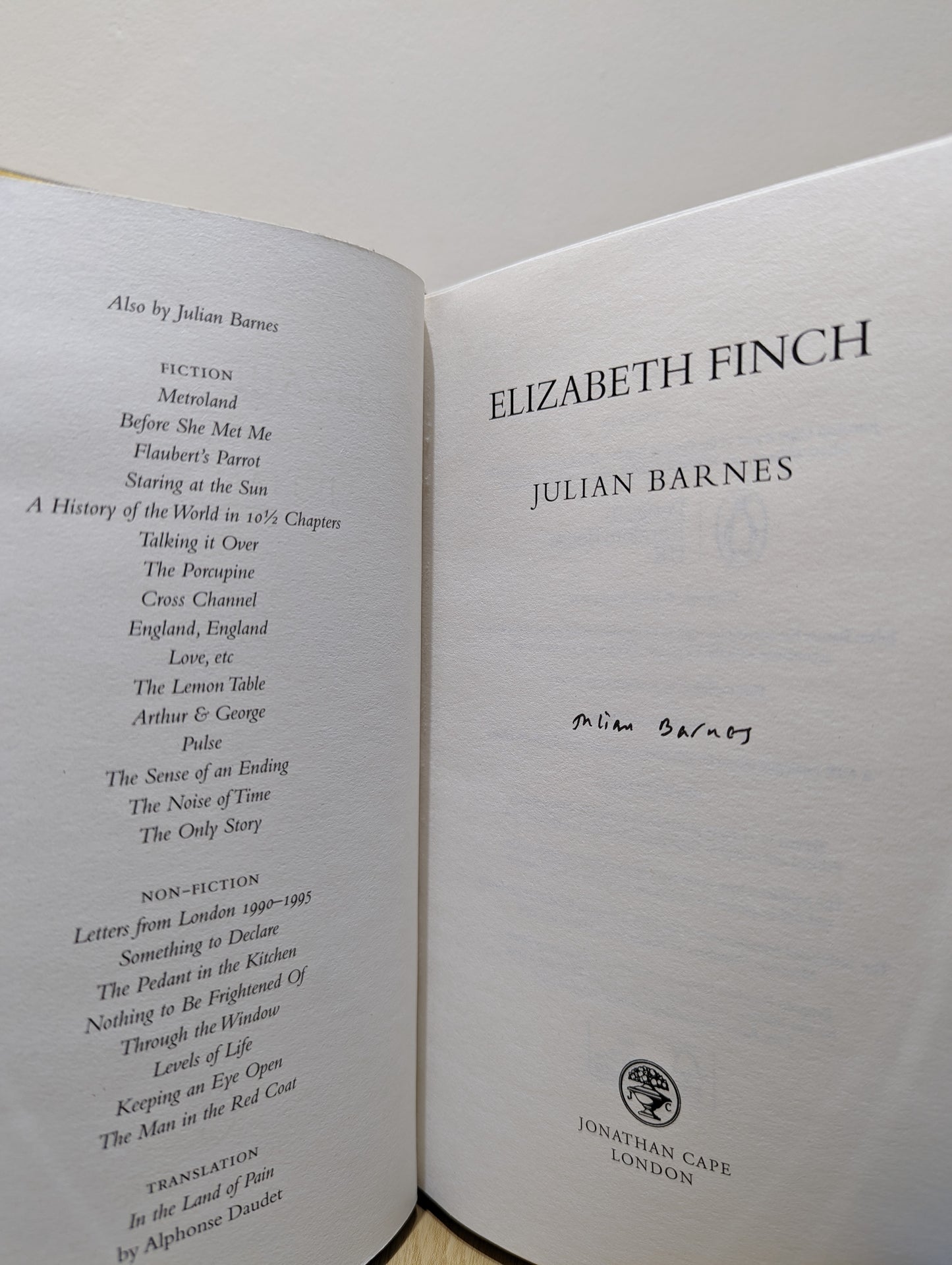 Elizabeth Finch (Signed First Edition)