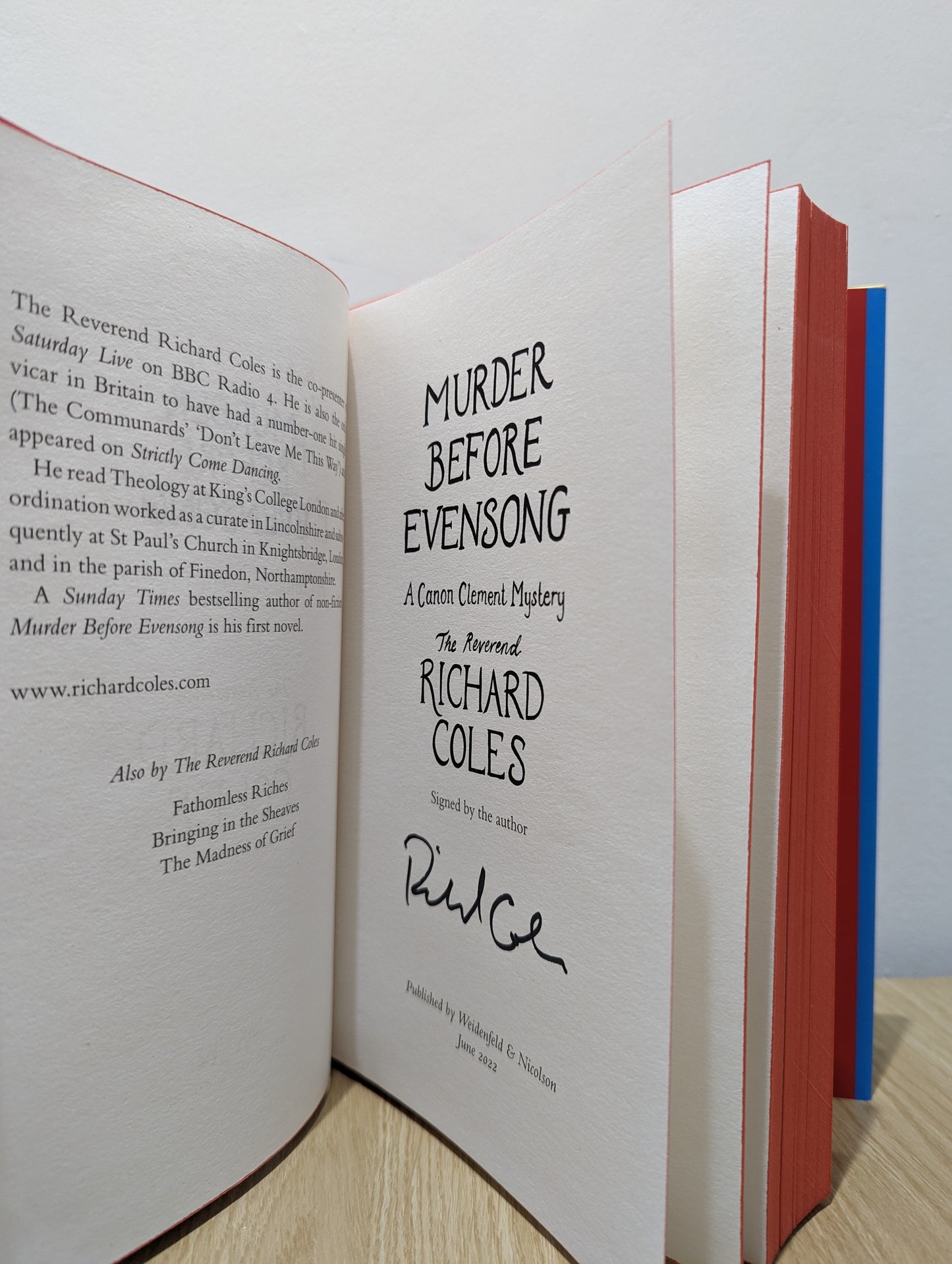 Murder Before Evensong (Signed First Edition with sprayed edges)