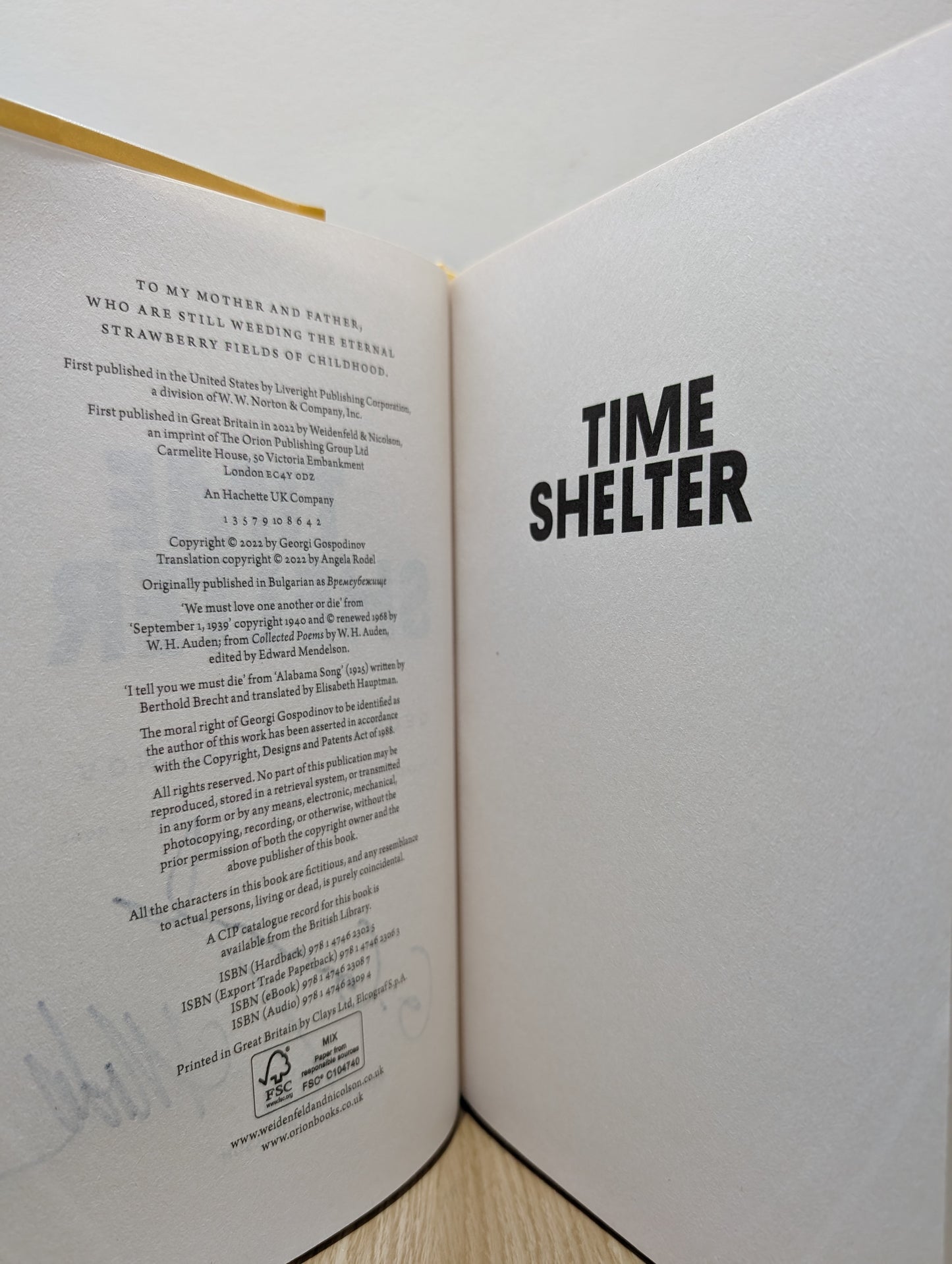 Time Shelter (Signed First Edition)