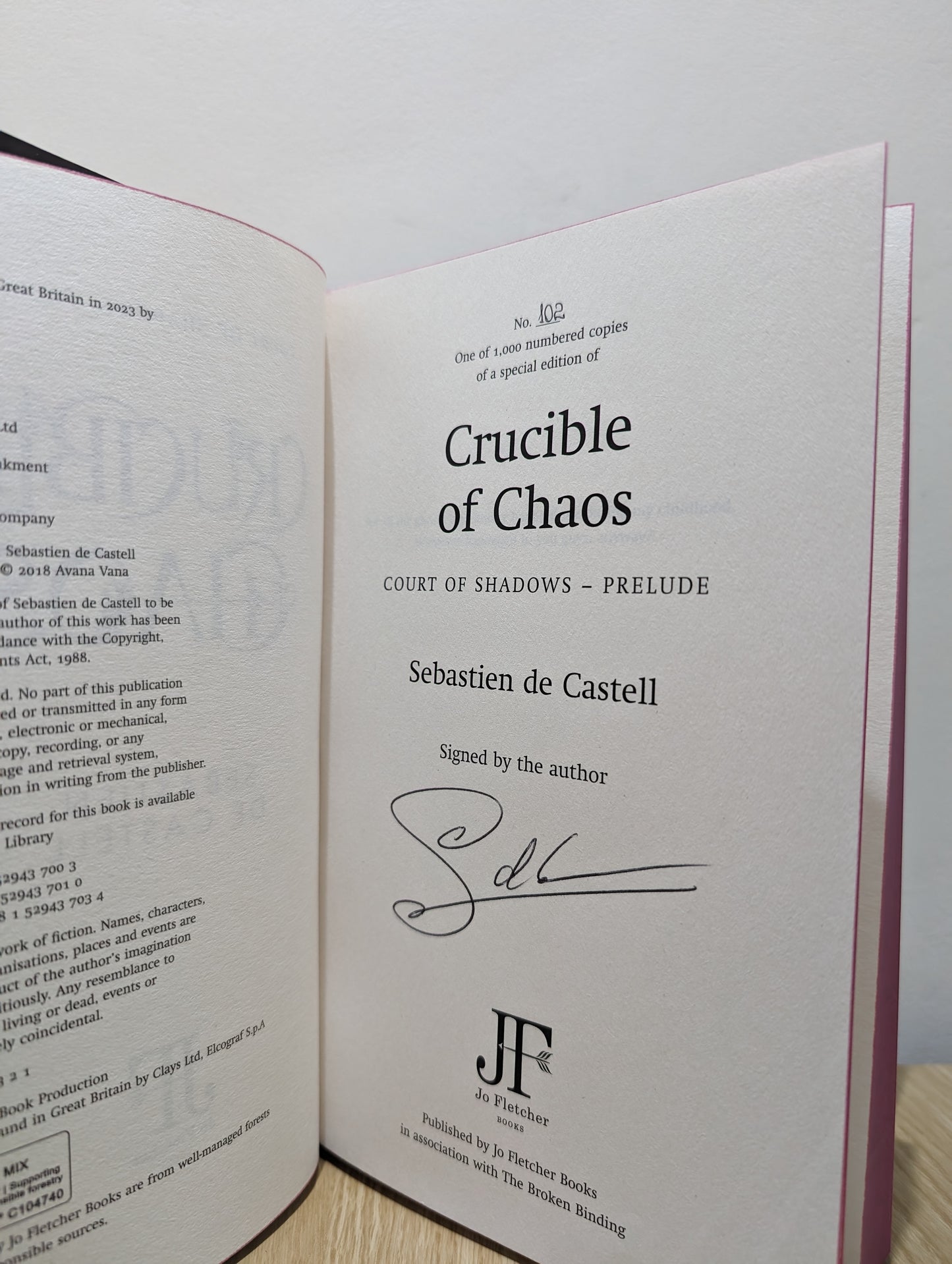 The Crucible of Chaos: A Novel of the Court of Shadows (Signed Numbered First Edition with sprayed edges)