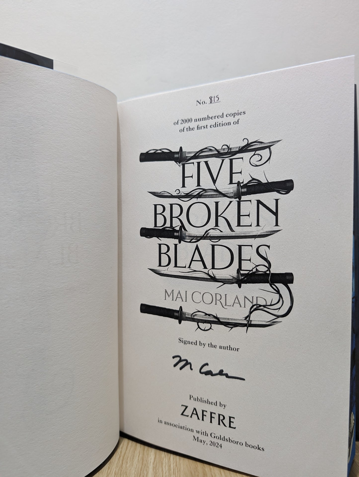 Five Broken Blades (Signed Numbered First Edition with sprayed edges)