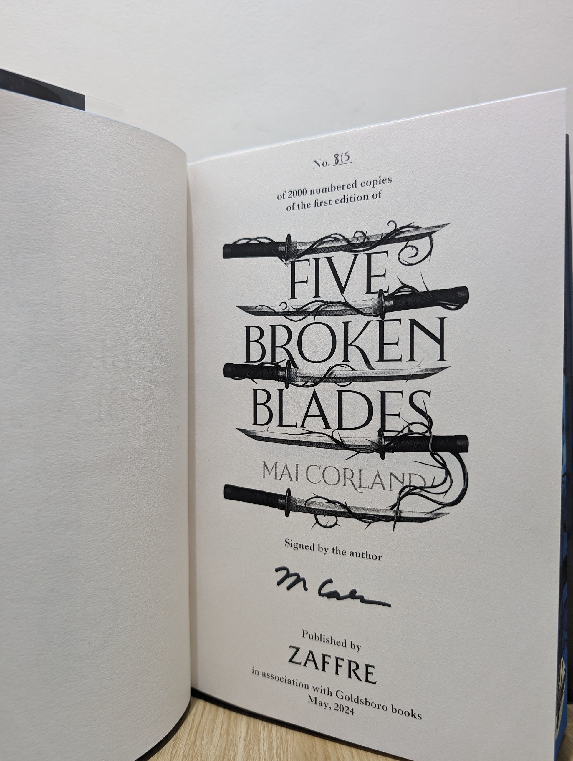 Five Broken Blades (Signed Numbered First Edition with sprayed edges)