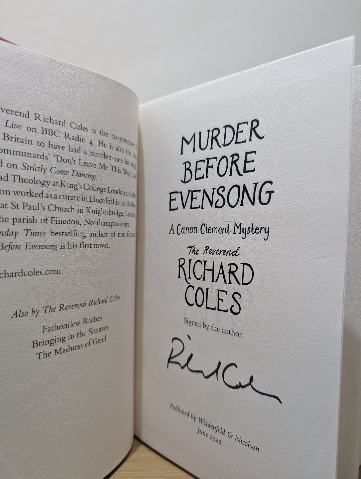 Murder Before Evensong (Signed First Edition)