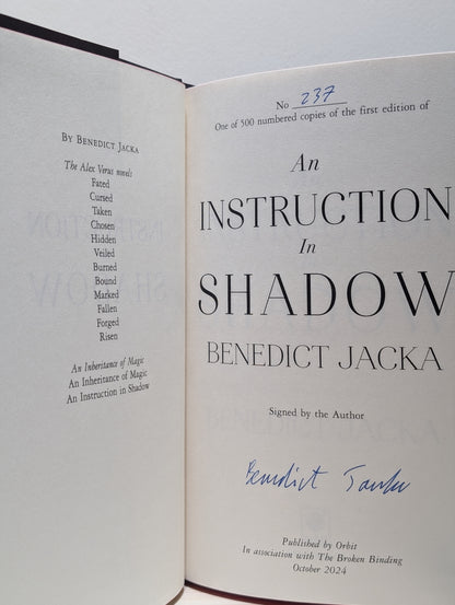 An Instruction In Shadow by Benedict Jacka (Signed First Edition with sprayed edges)