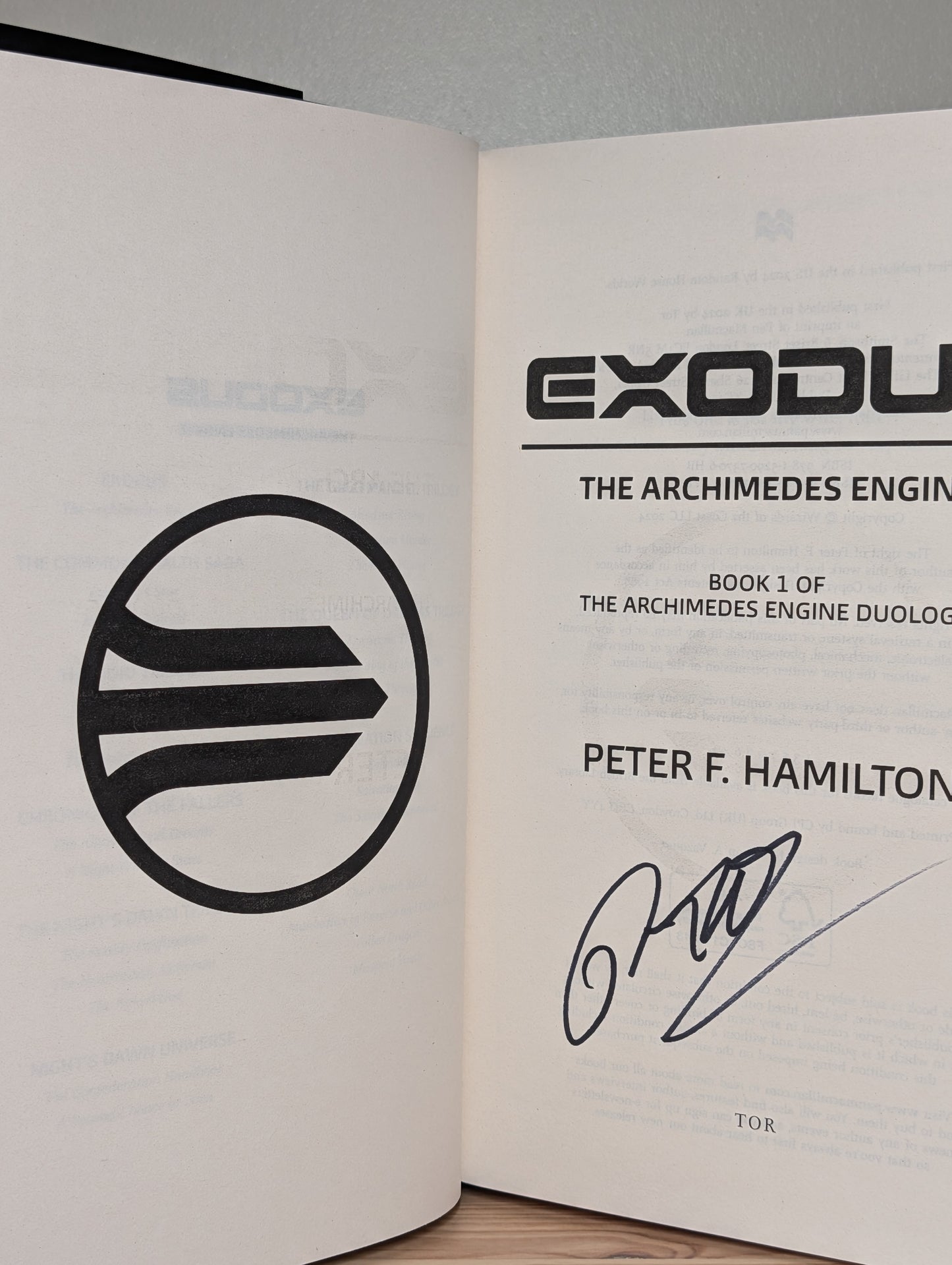 Exodus: Archimedes Engine Helium Sea by Peter F. Hamilton (Signed First Edition)