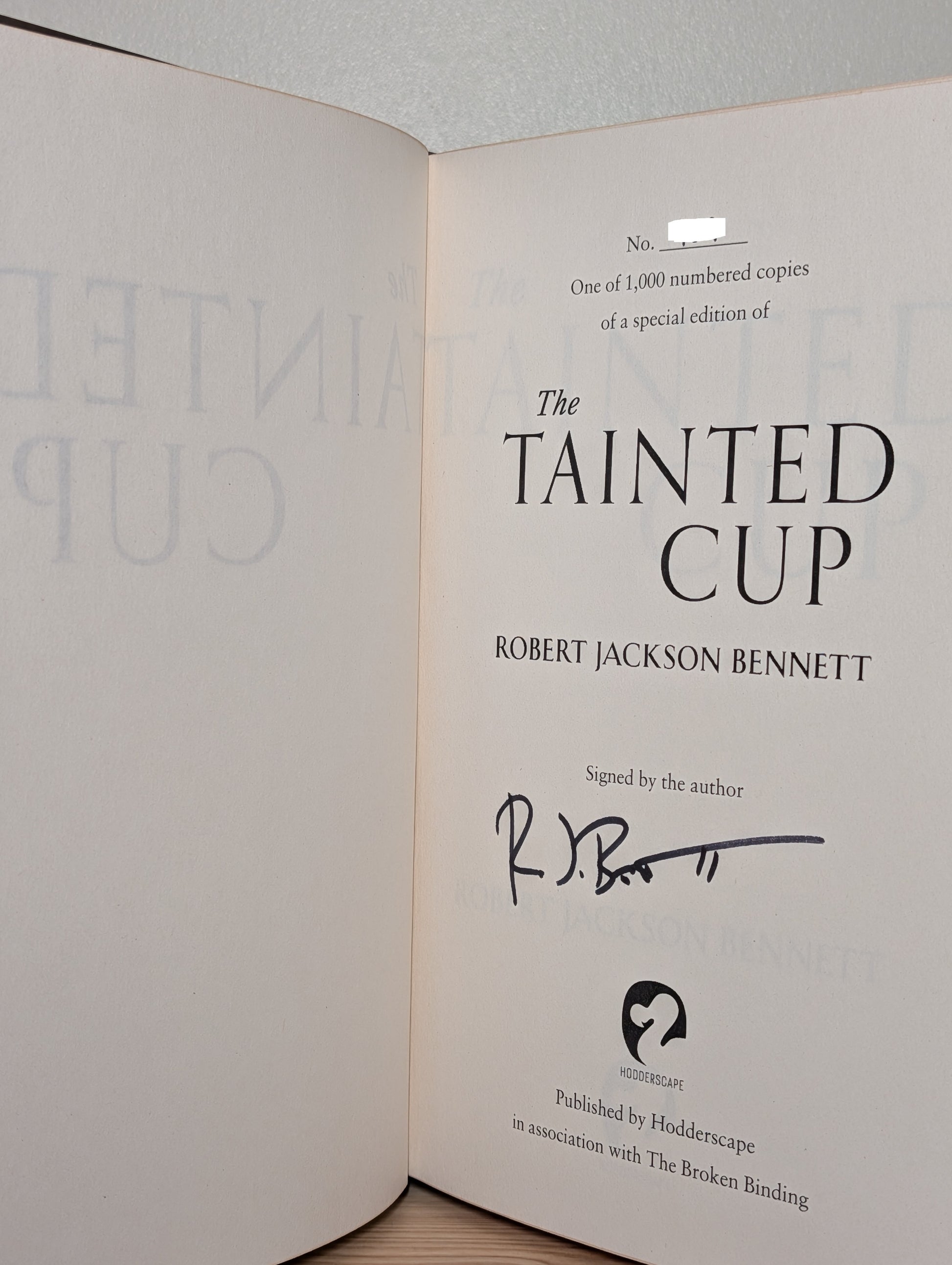 Tainted Cup; A Drop of Corruption by Robert Jackson Bennett (Signed Numbered with sprayed edges) - Fialta Books