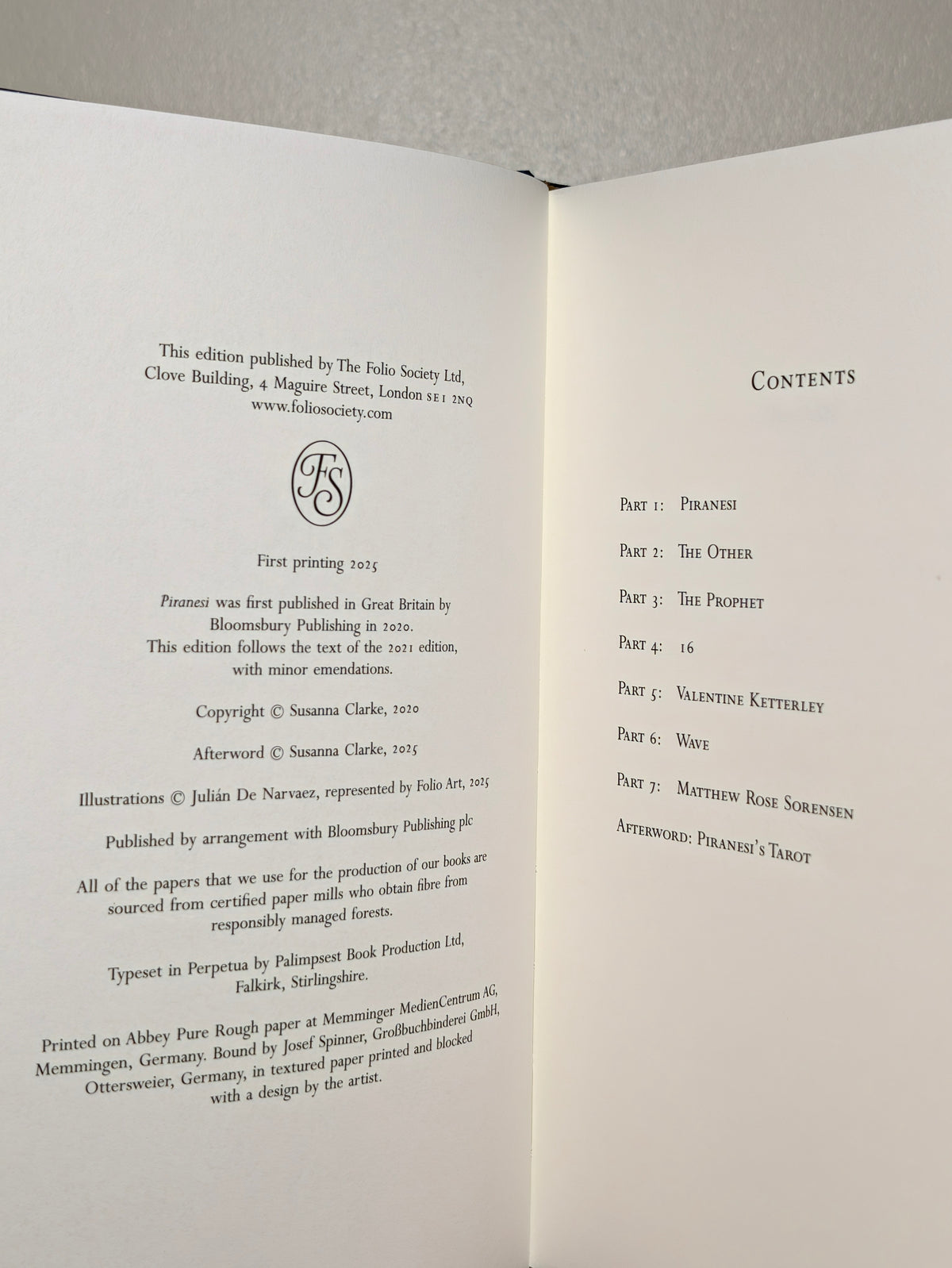 Piranesi by Susanna Clarke (Signed Dated Folio Edition)
