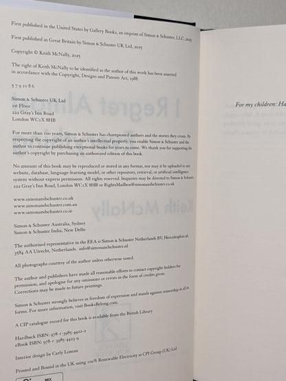 I Regret Almost Everything by Keith McNally (Signed)