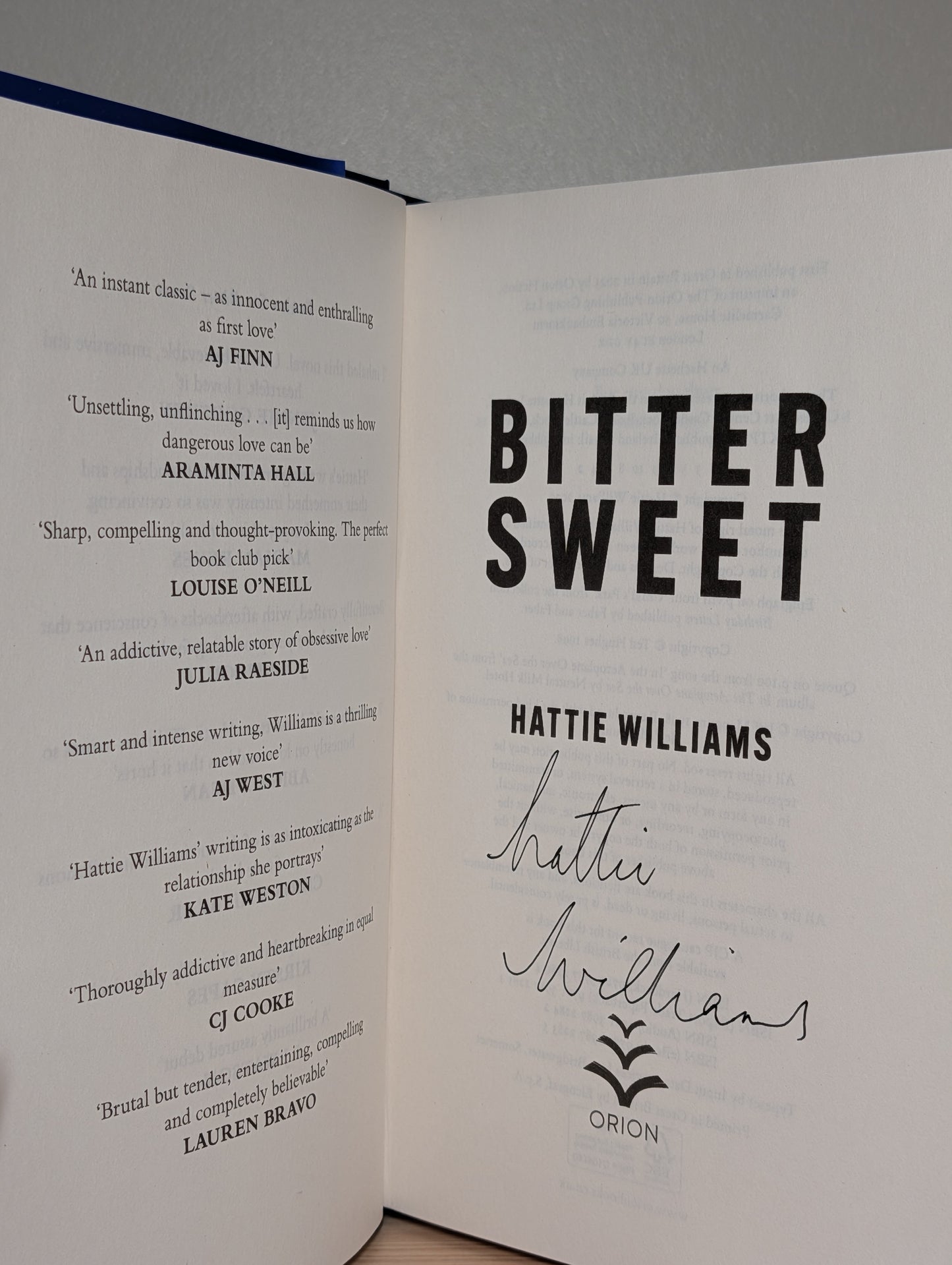 Bitter Sweet by Hattie Williams (Signed First Edition)