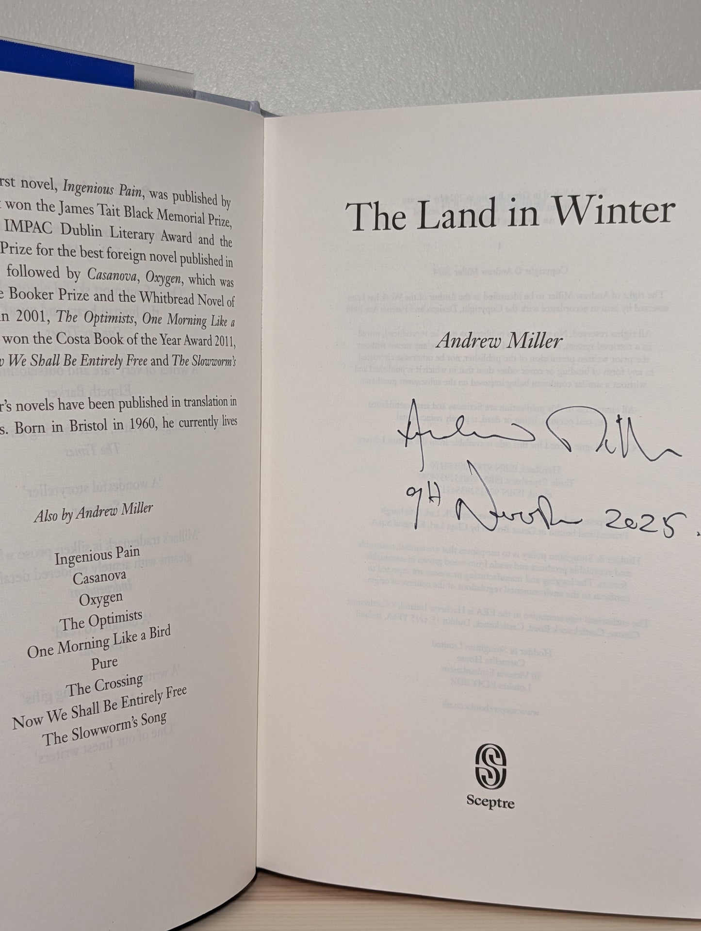 The Land in Winter by Andrew Miller (Signed Dated First Edition)