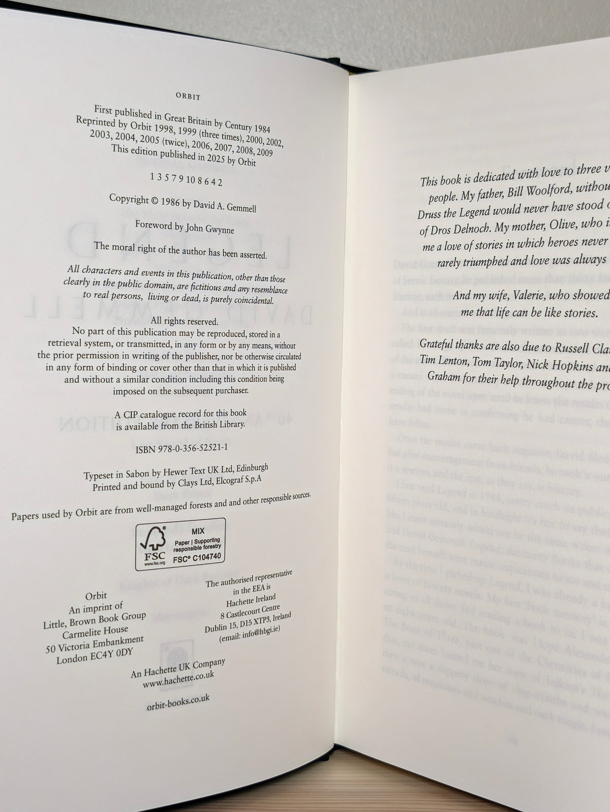 Legend by David Gemmell (Collector's Edition with sprayed edges)