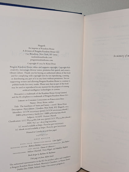 The Loneliness of Sonia and Sunny: A Novel by Kiran Desai (Signed First American Edition)