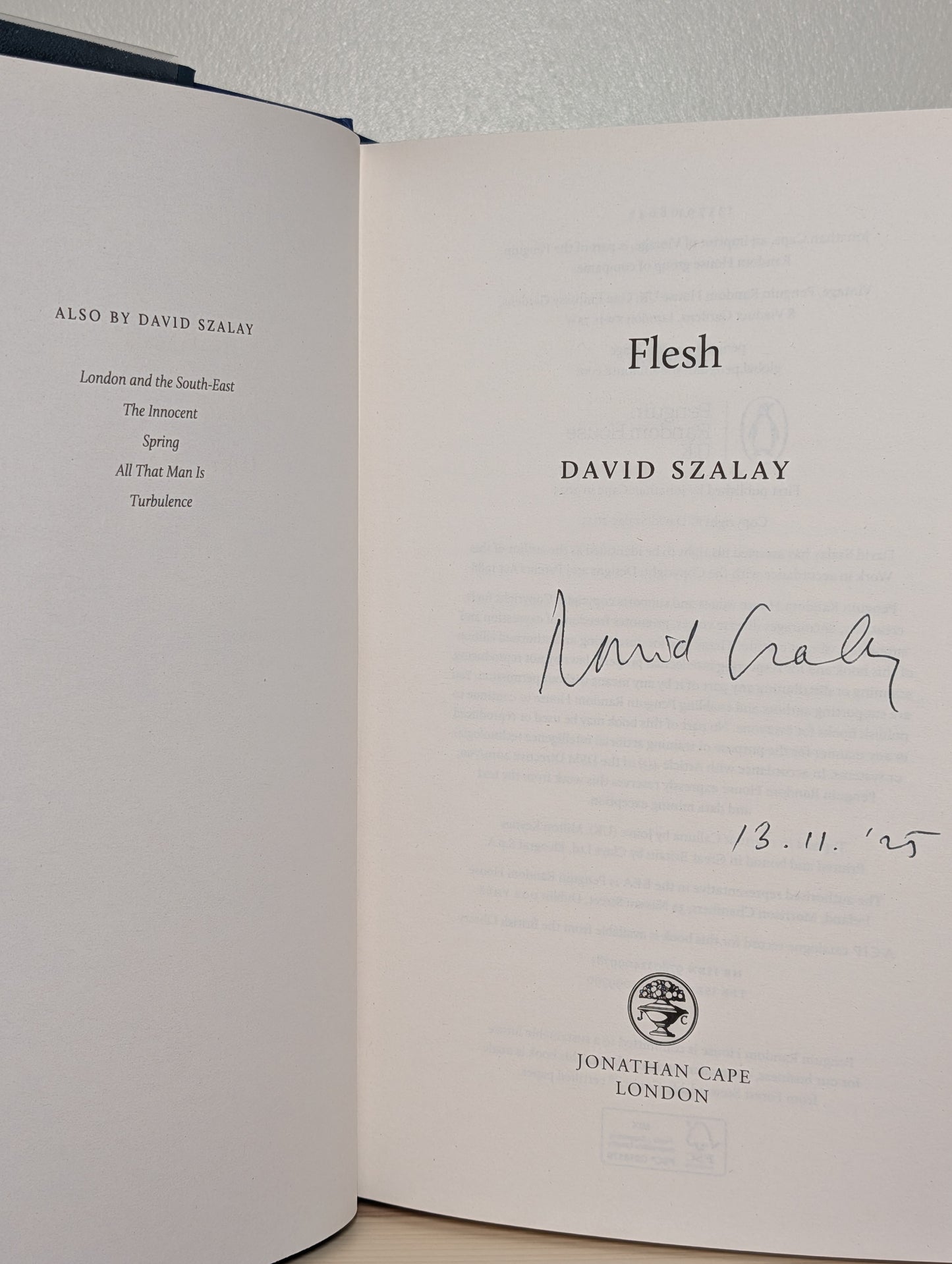 Flesh by David Szalay (Signed Dated First Edition)