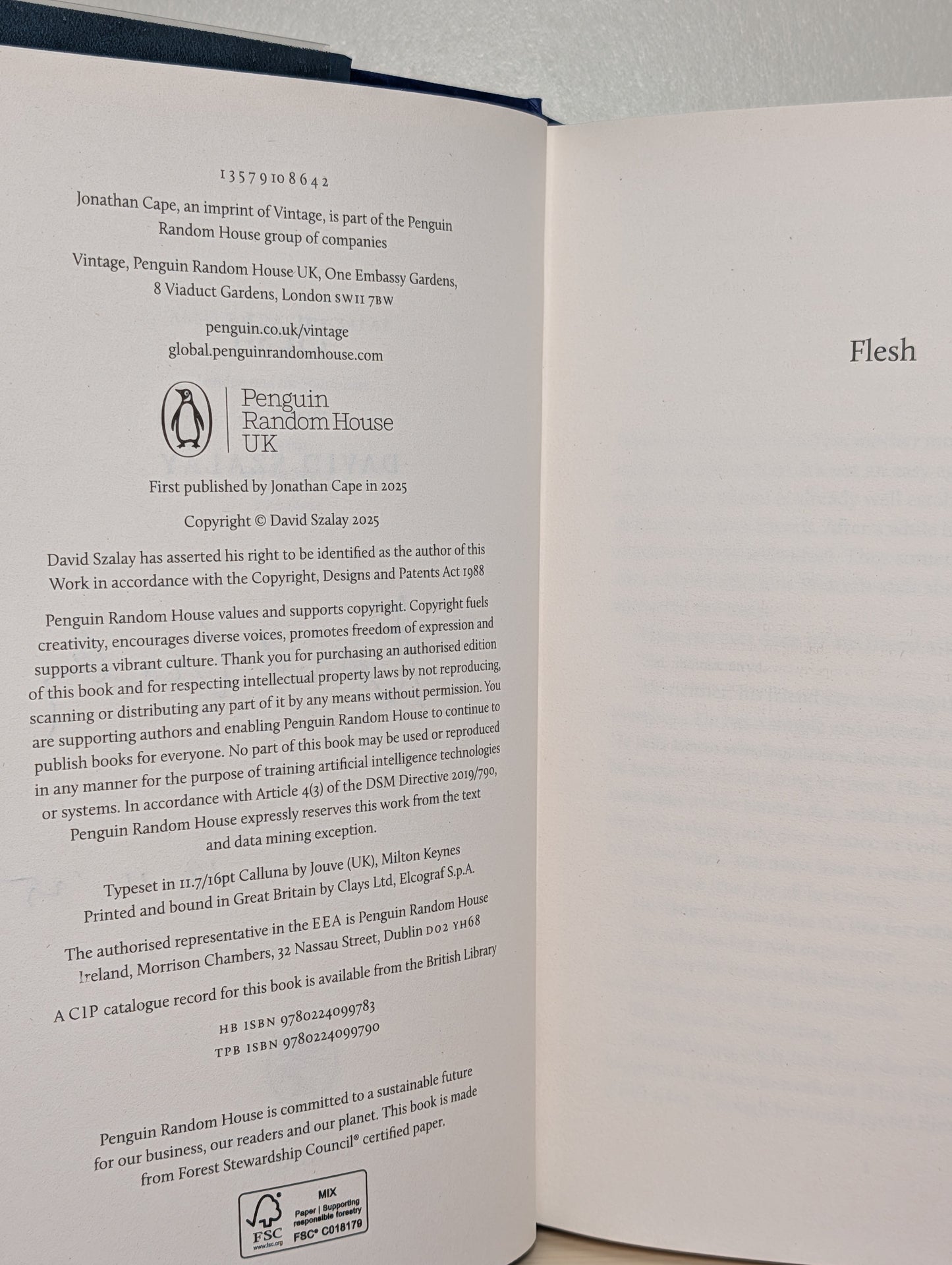 Flesh by David Szalay (Signed Dated First Edition)