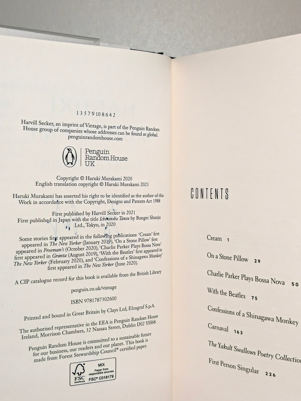 First Person Singular: Stories by Haruki Murakami (Signed)