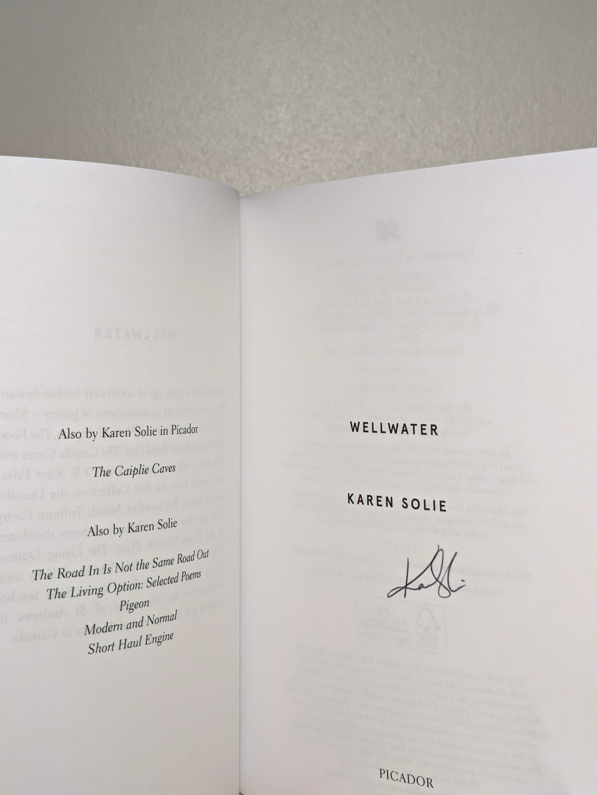 Wellwater by Karen Solie (Signed Edition)