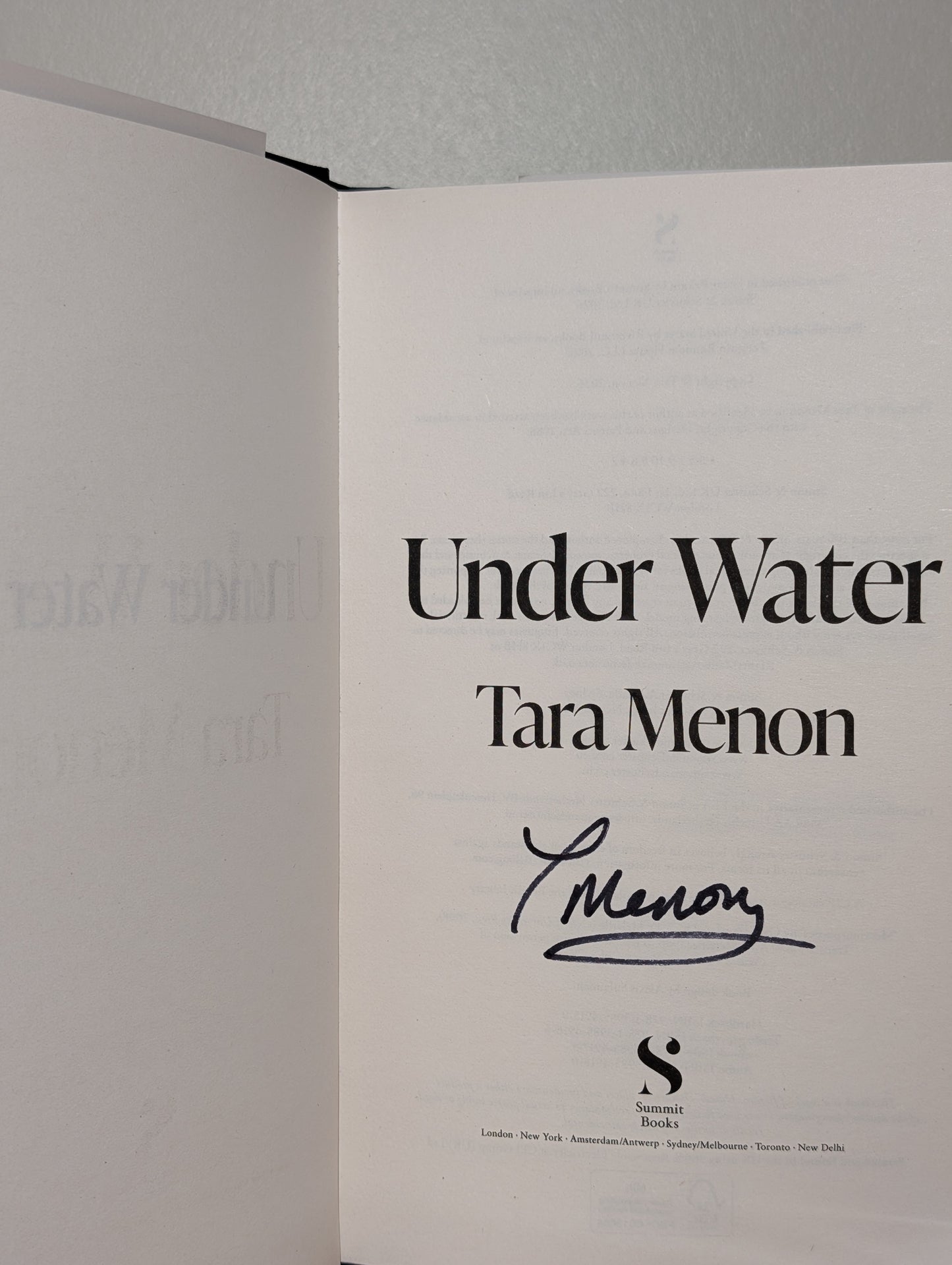 Under Water by Tara Menon (Signed First Edition)