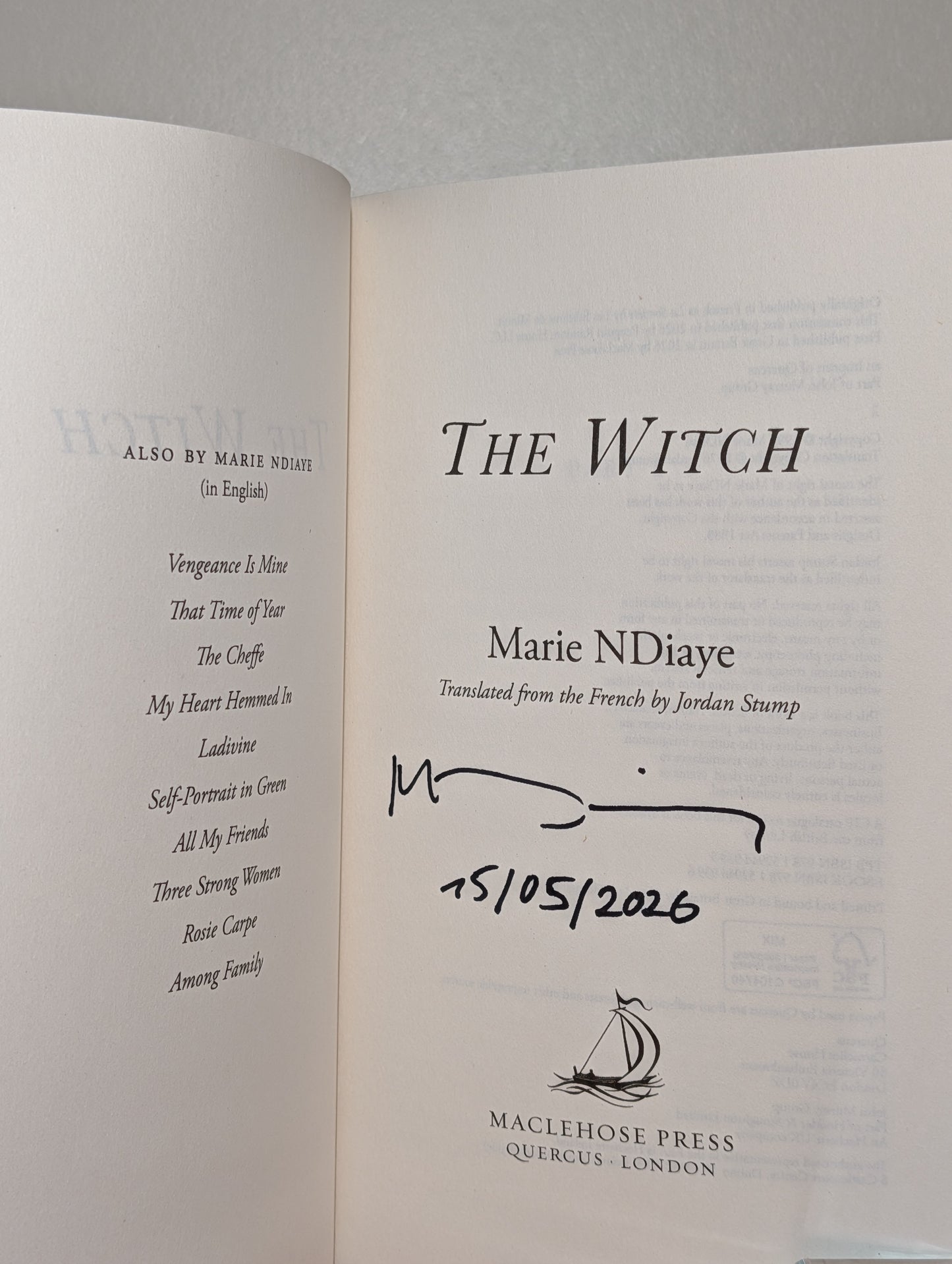 The Witch by Marie NDiaye (Signed Dated Edition)